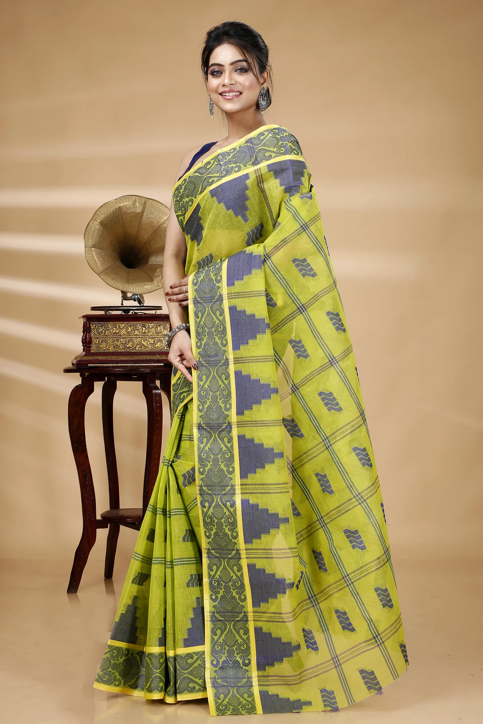 Green Pure Cotton Kamala Desiging Tant Saree (225)