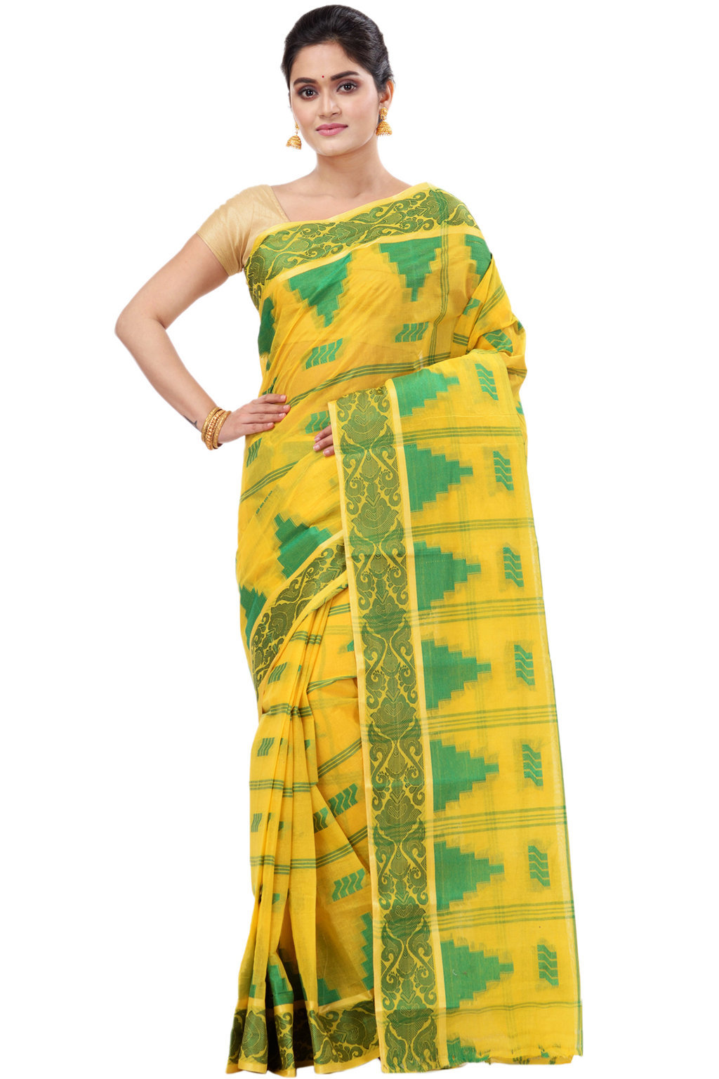 Yellow Pure Cotton Kamala Desiging Tant Saree (226)