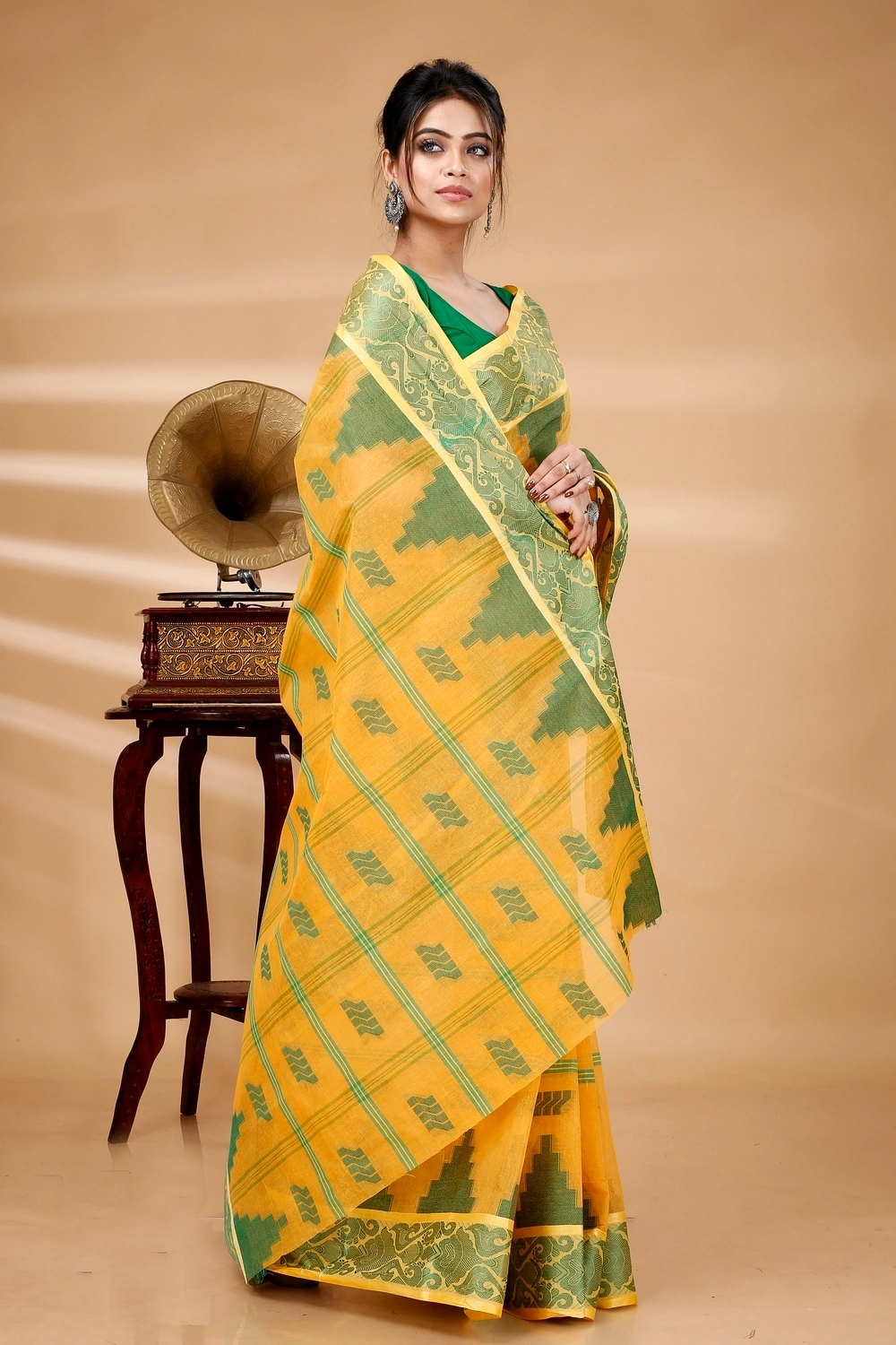 Yellow Pure Cotton Kamala Desiging Tant Saree (226)