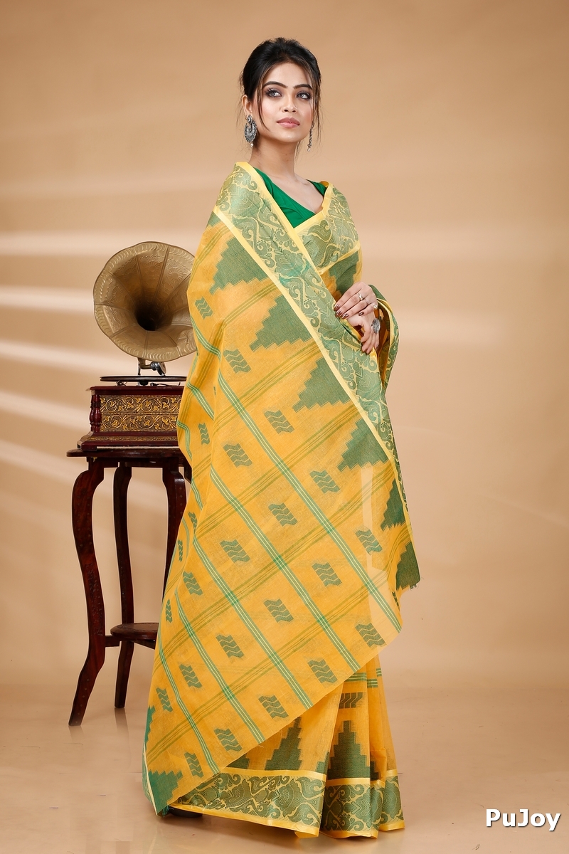 Yellow Pure Cotton Kamala Desiging Tant Saree (226)