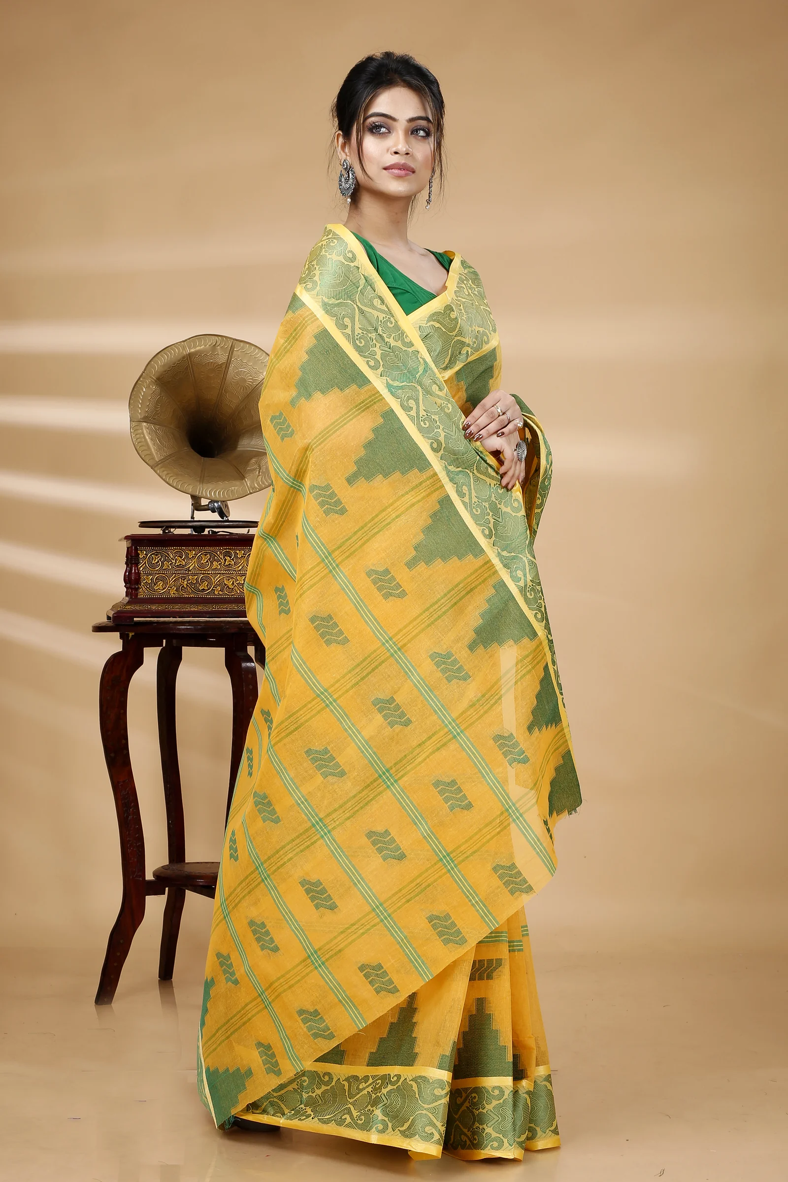 Yellow Pure Cotton Kamala Desiging Tant Saree (226)