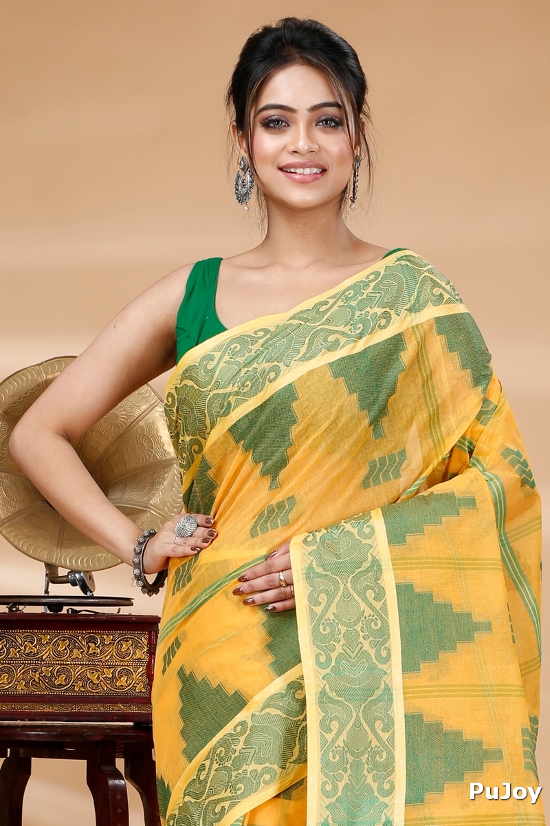 Yellow Pure Cotton Kamala Desiging Tant Saree (226)