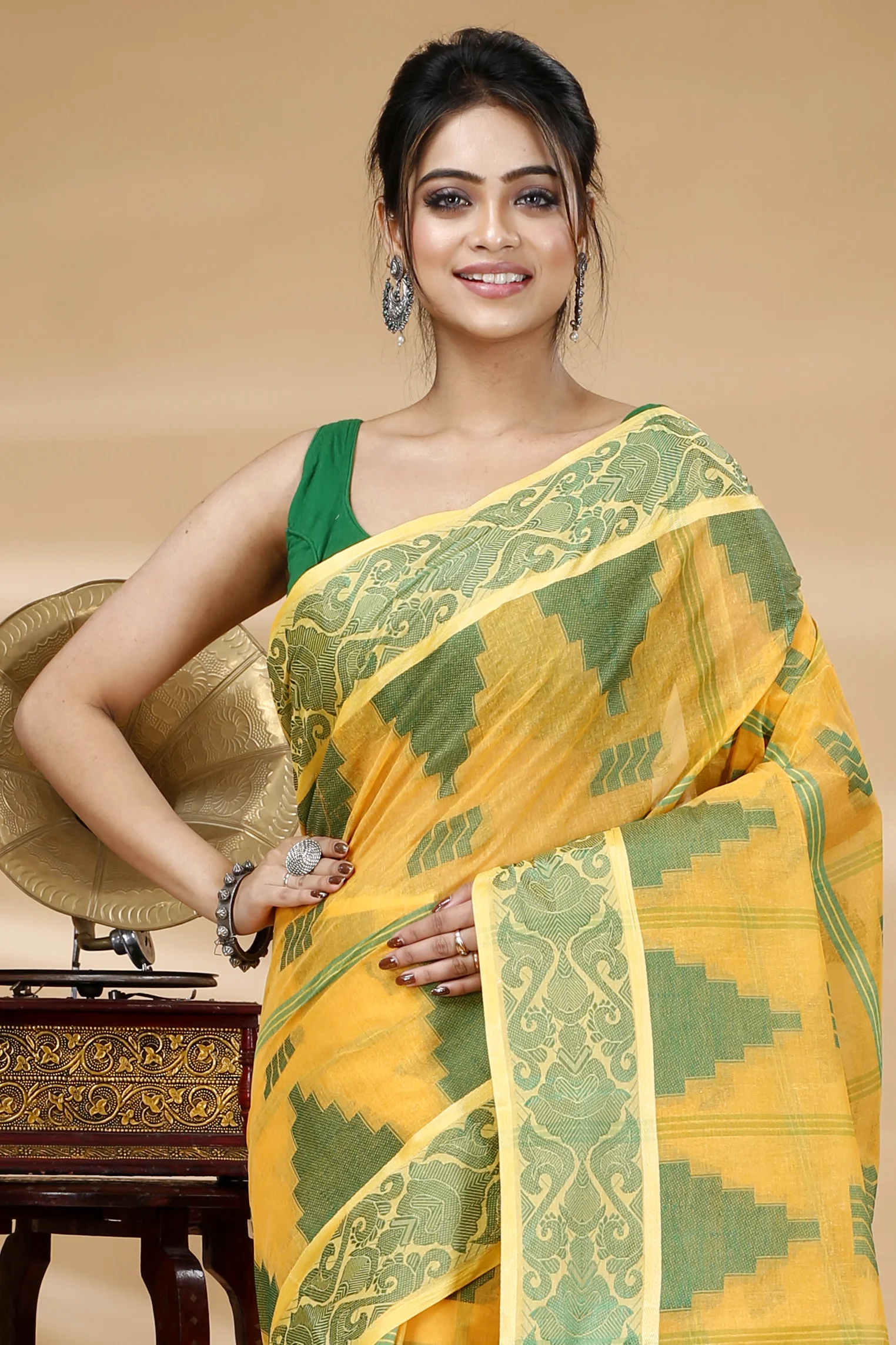 Yellow Pure Cotton Kamala Desiging Tant Saree (226)