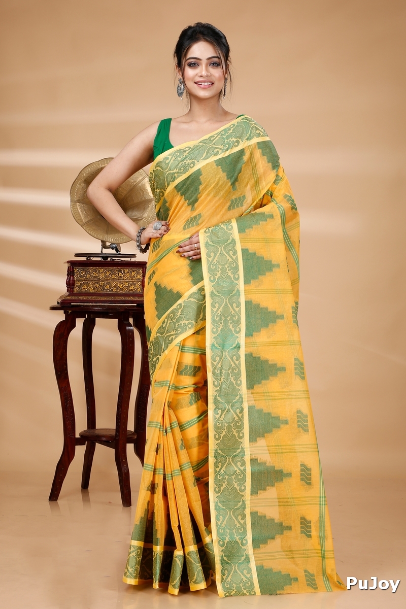 Yellow Pure Cotton Kamala Desiging Tant Saree (226)