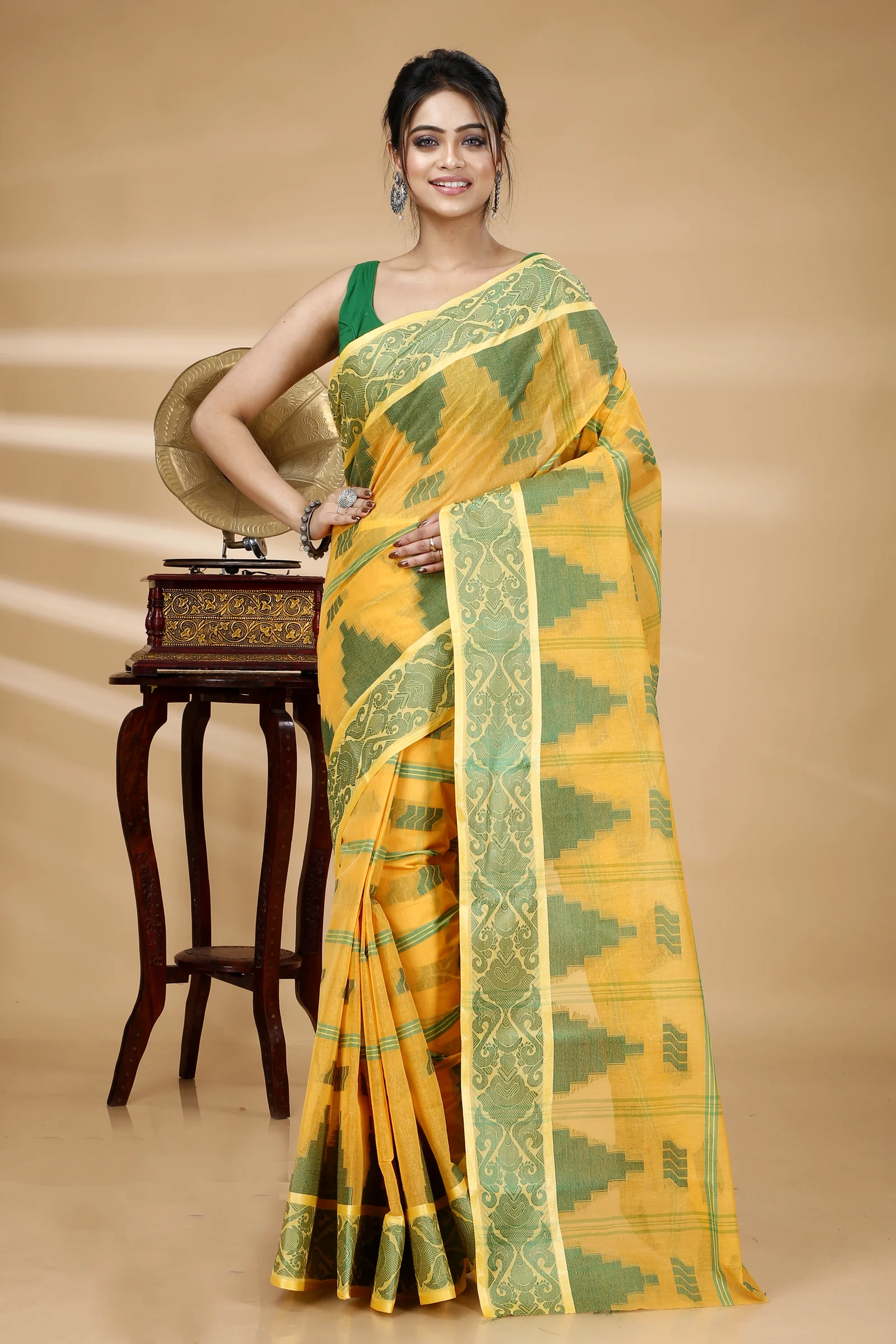 Yellow Pure Cotton Kamala Desiging Tant Saree (226)