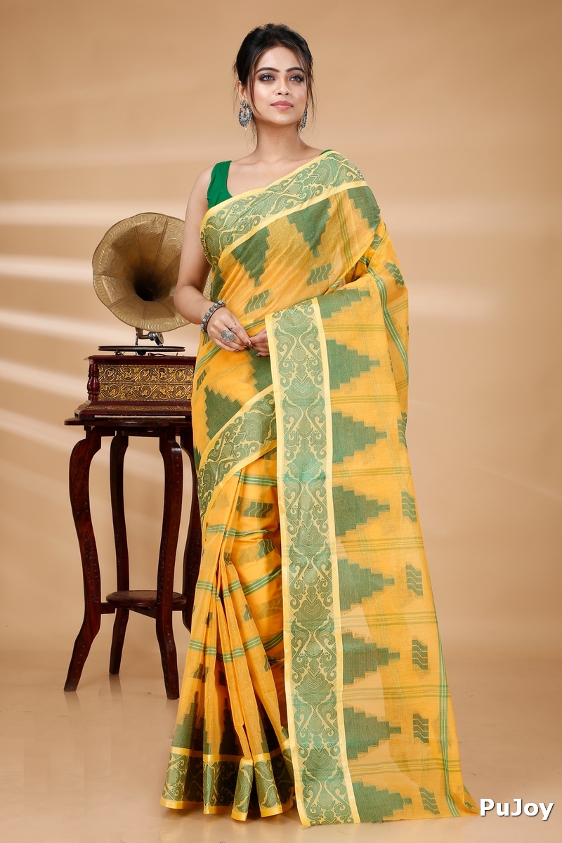 Yellow Pure Cotton Kamala Desiging Tant Saree (226)