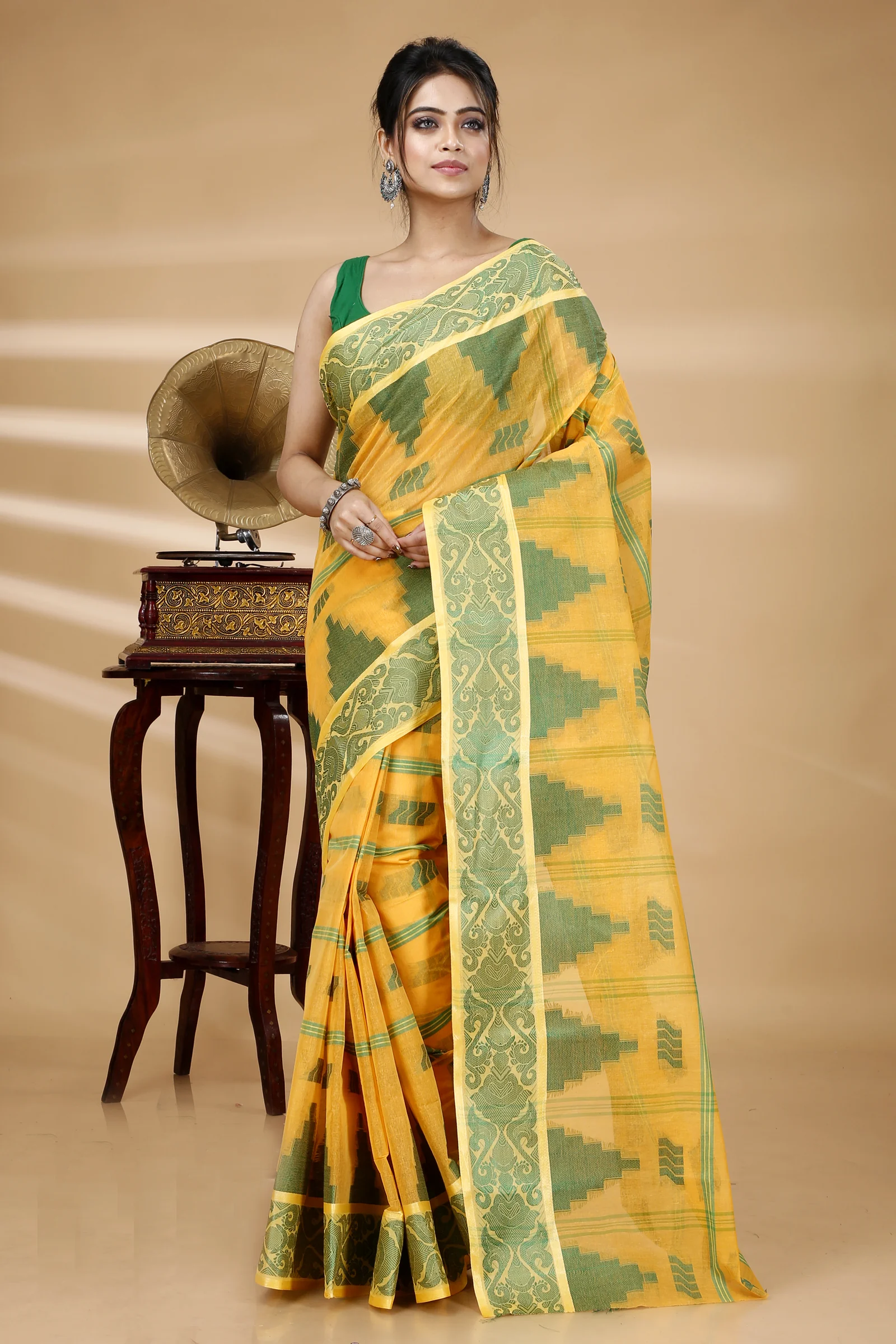 Yellow Pure Cotton Kamala Desiging Tant Saree (226)