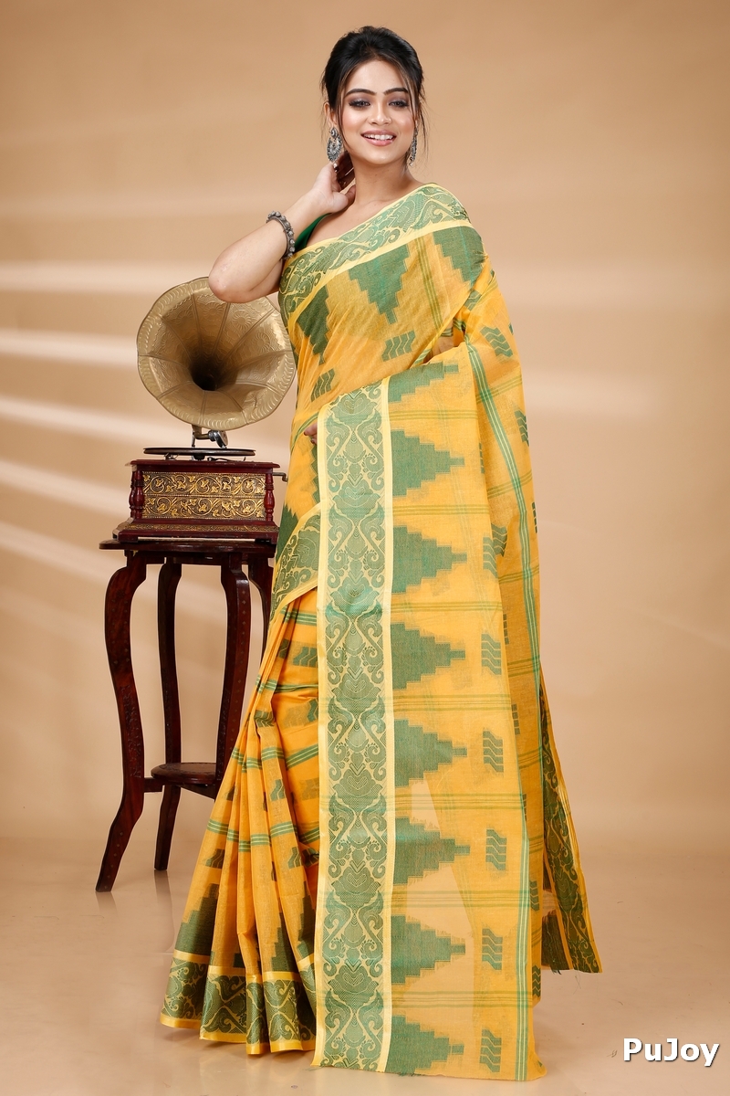 Yellow Pure Cotton Kamala Desiging Tant Saree (226)