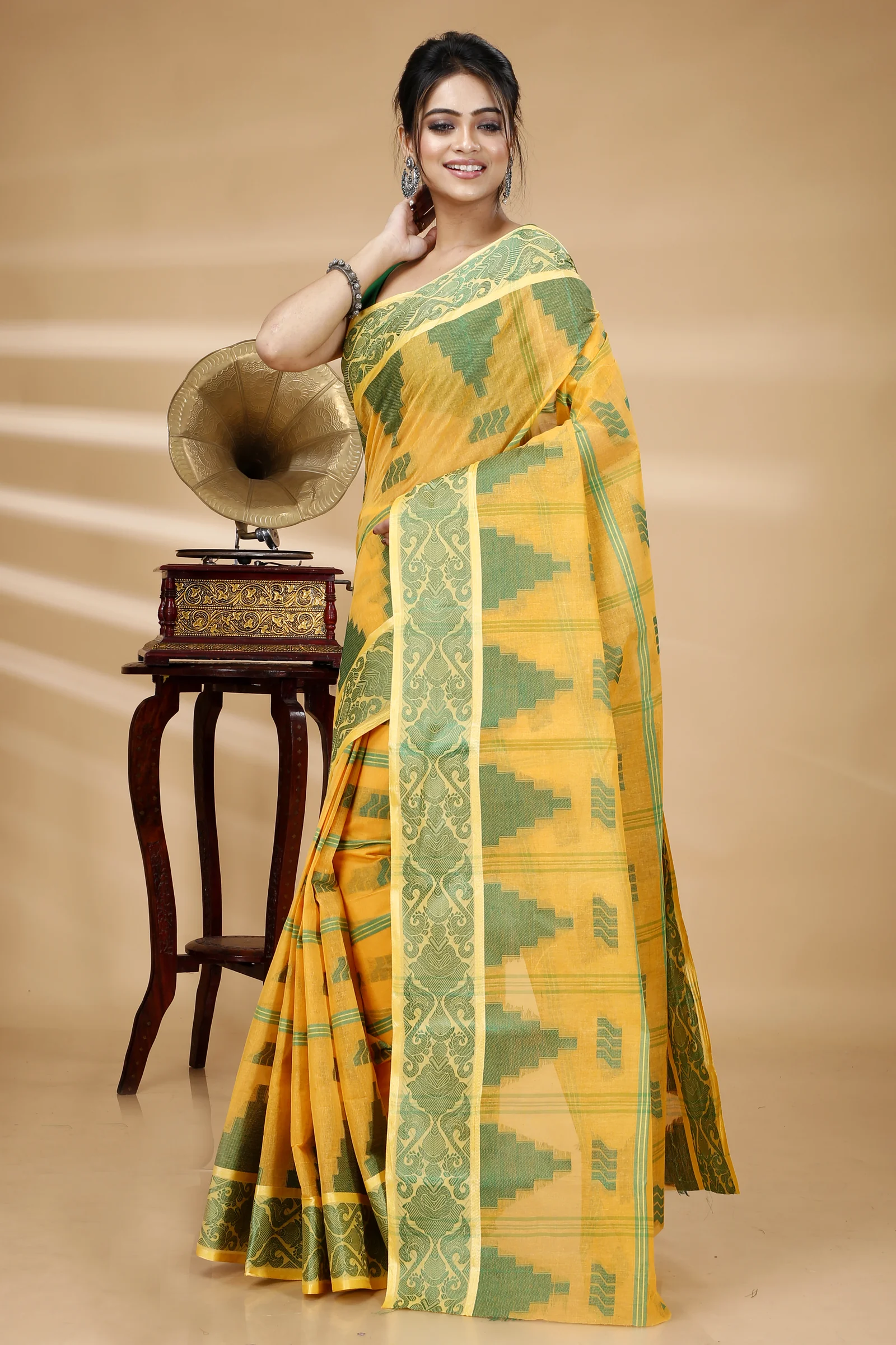 Yellow Pure Cotton Kamala Desiging Tant Saree (226)