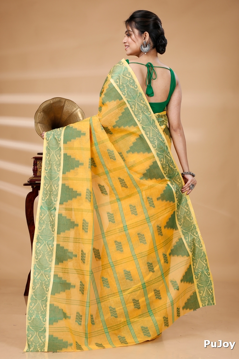Yellow Pure Cotton Kamala Desiging Tant Saree (226)