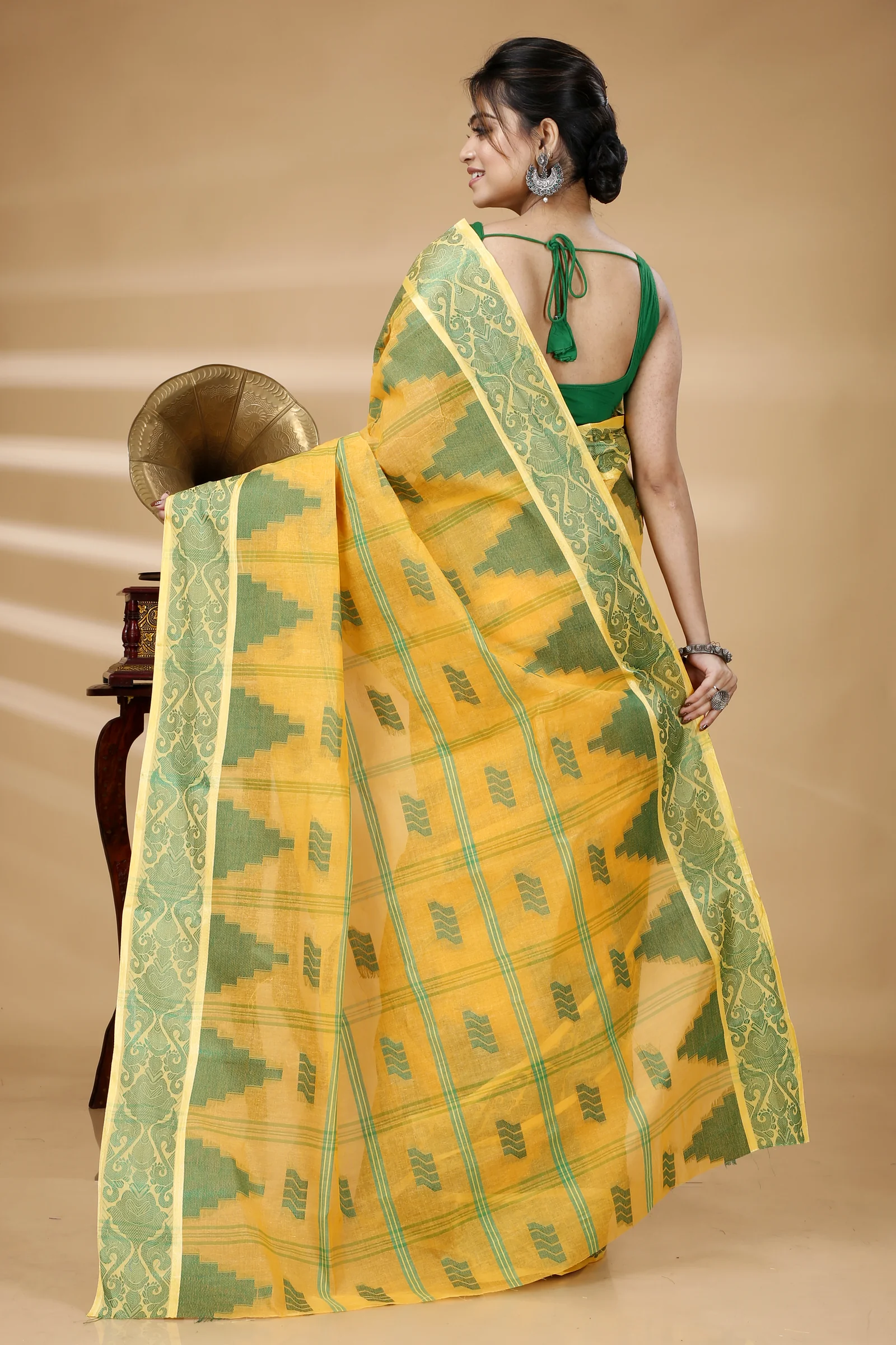 Yellow Pure Cotton Kamala Desiging Tant Saree (226)