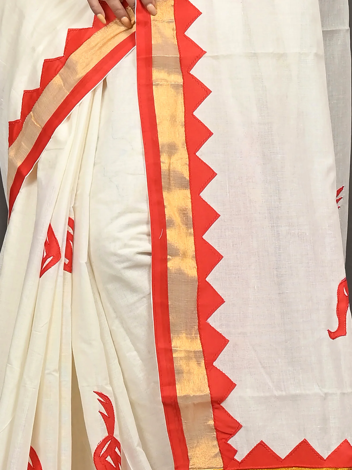 White Red Pure Cotton Borma Handloom Saree (2261)