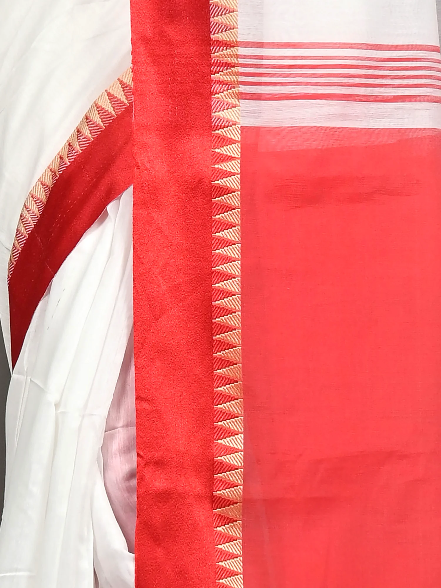 White Red Pure Cotton Borma Handloom Saree (2262)