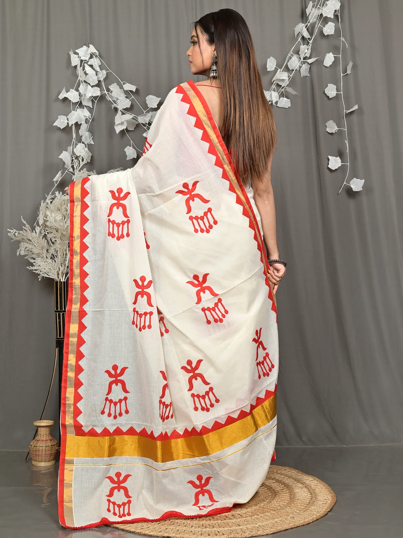White Red Pure Cotton Borma Handloom Saree (2263)
