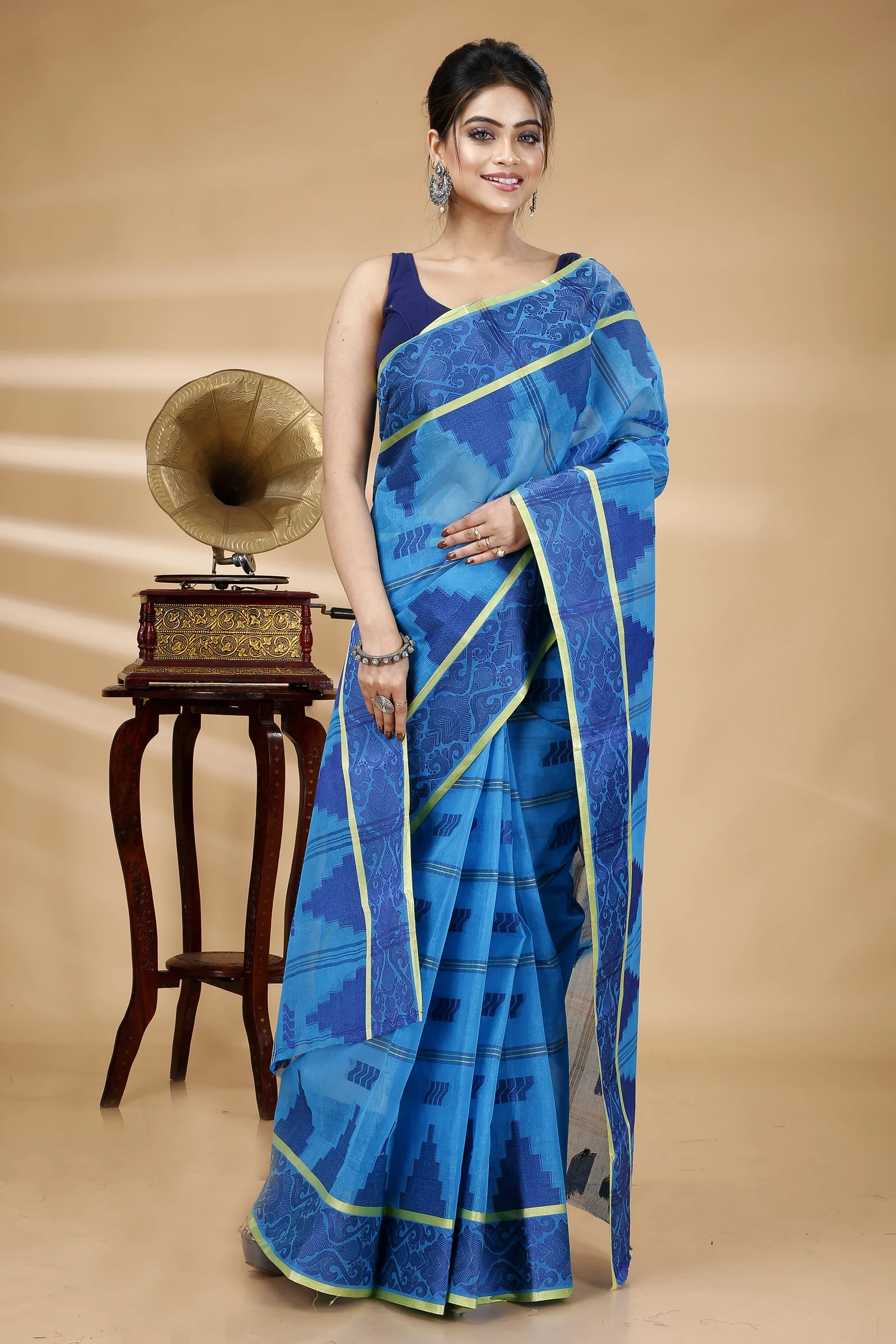 Blue Pure Cotton Kamala Desiging Tant Saree (227)