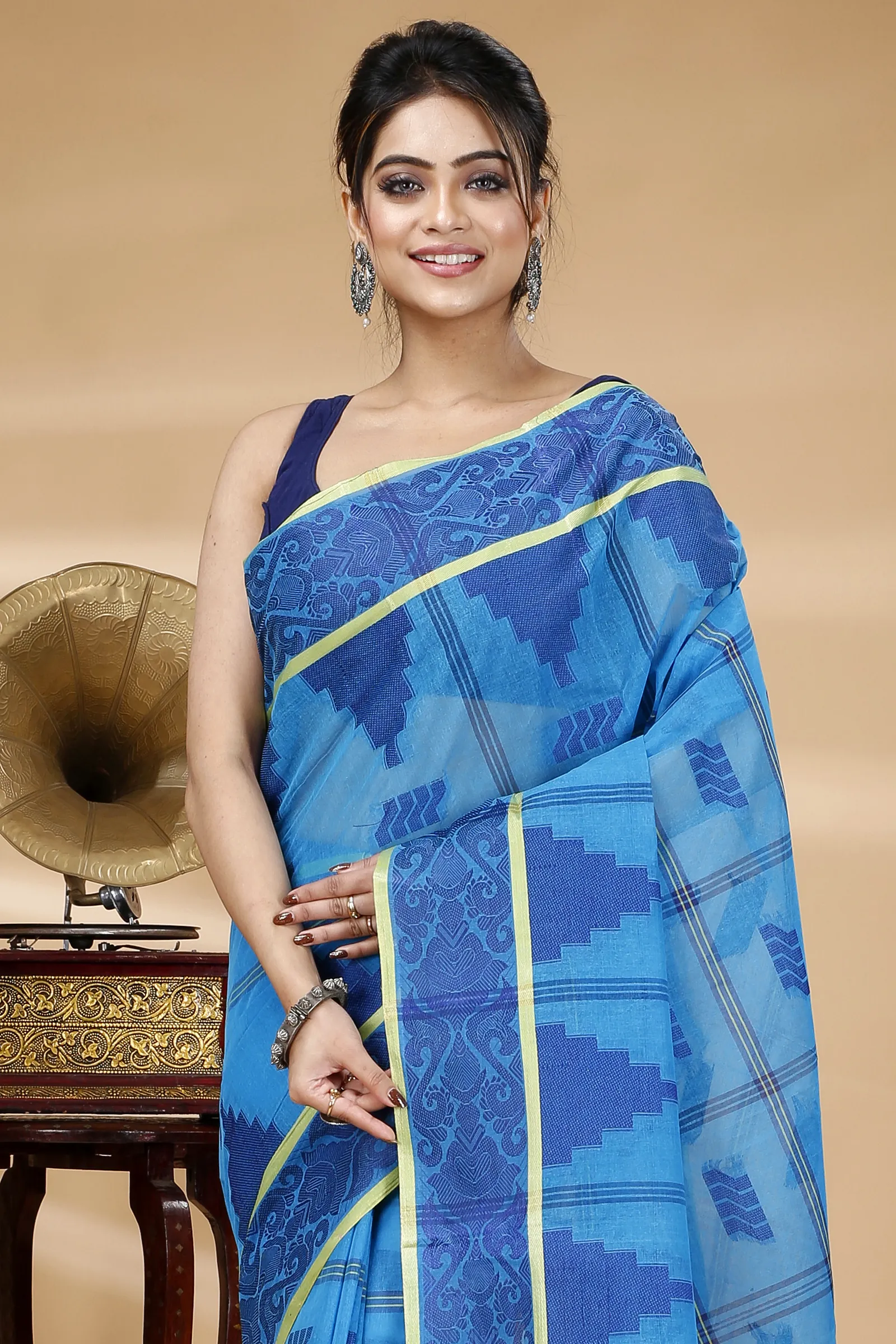 Blue Pure Cotton Kamala Desiging Tant Saree (227)