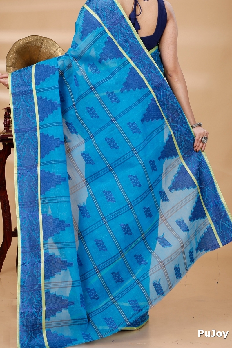 Blue Pure Cotton Kamala Desiging Tant Saree (227)