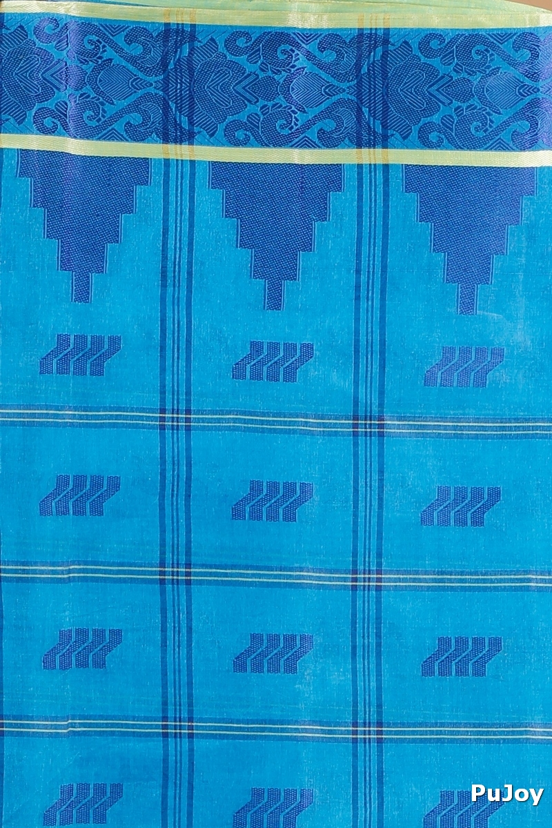 Blue Pure Cotton Kamala Desiging Tant Saree (227)