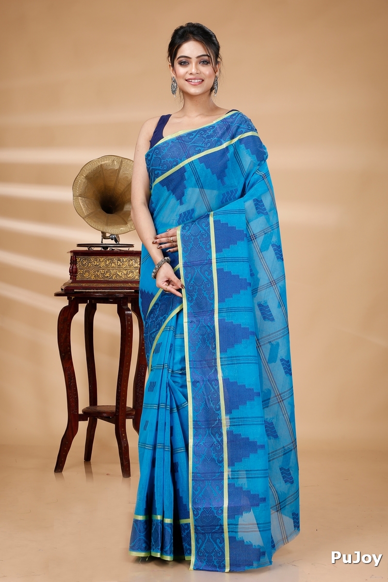 Blue Pure Cotton Kamala Desiging Tant Saree (227)