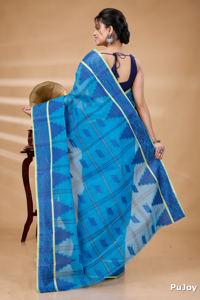 Blue Pure Cotton Kamala Desiging Tant Saree (227)