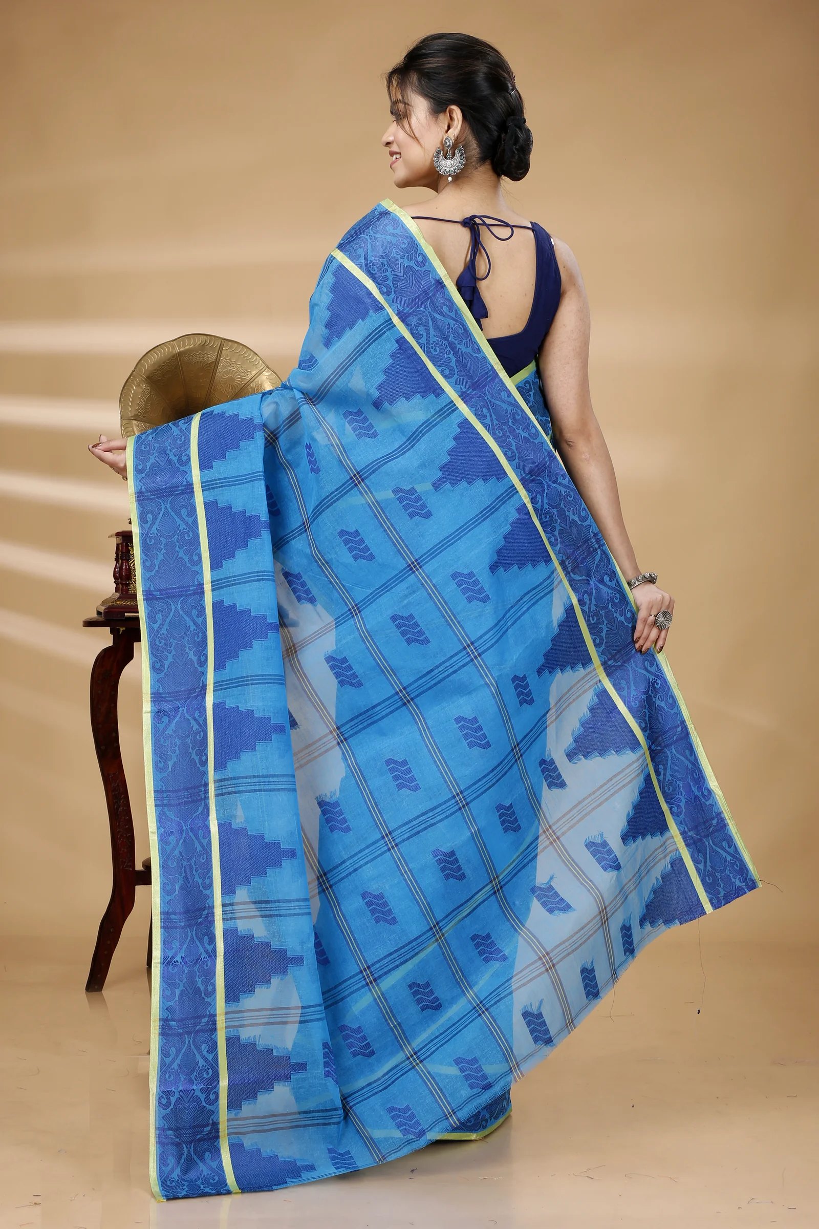 Blue Pure Cotton Kamala Desiging Tant Saree (227)