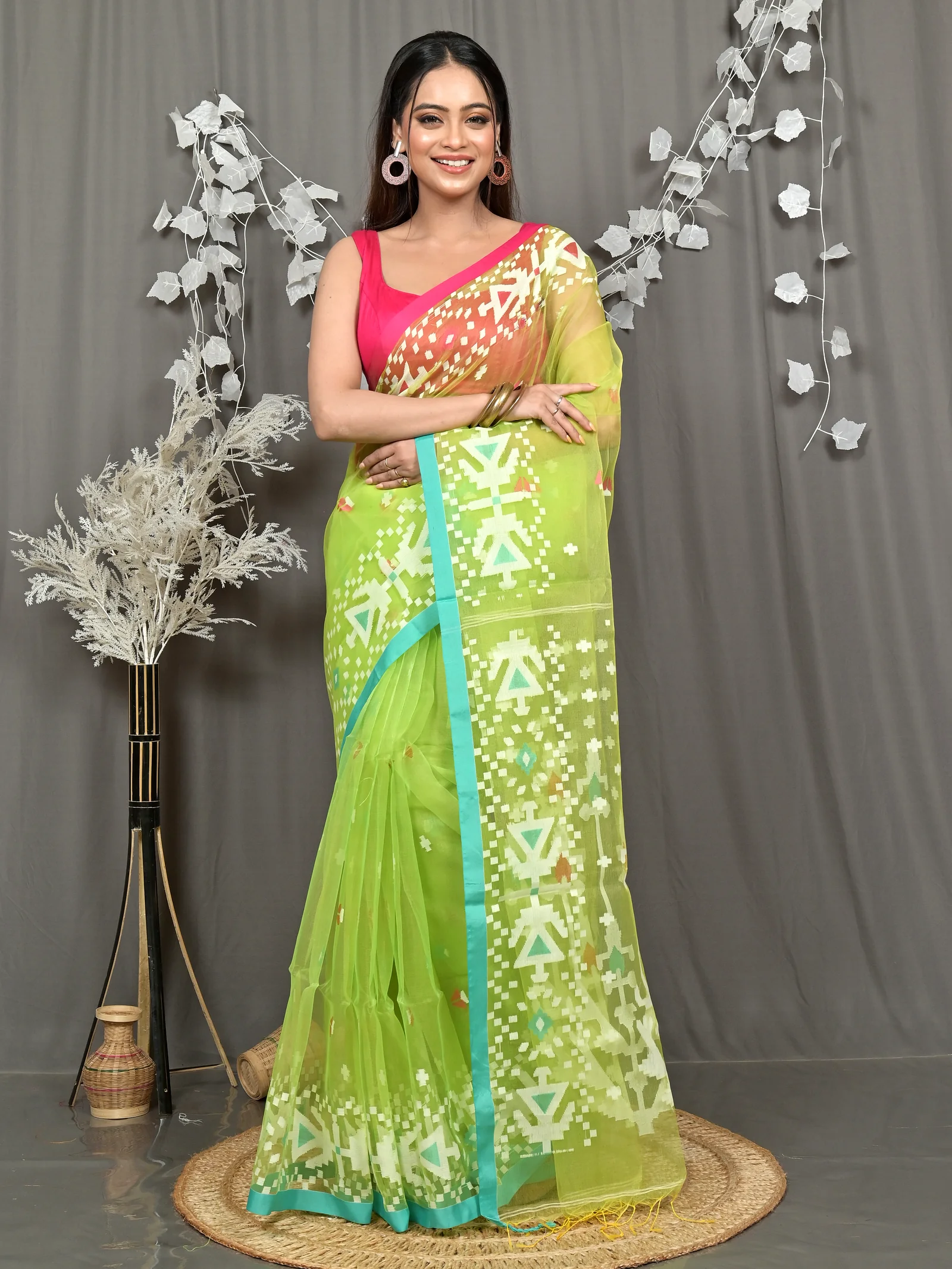 Green Cotton Nopvi Muslin saree (2271)