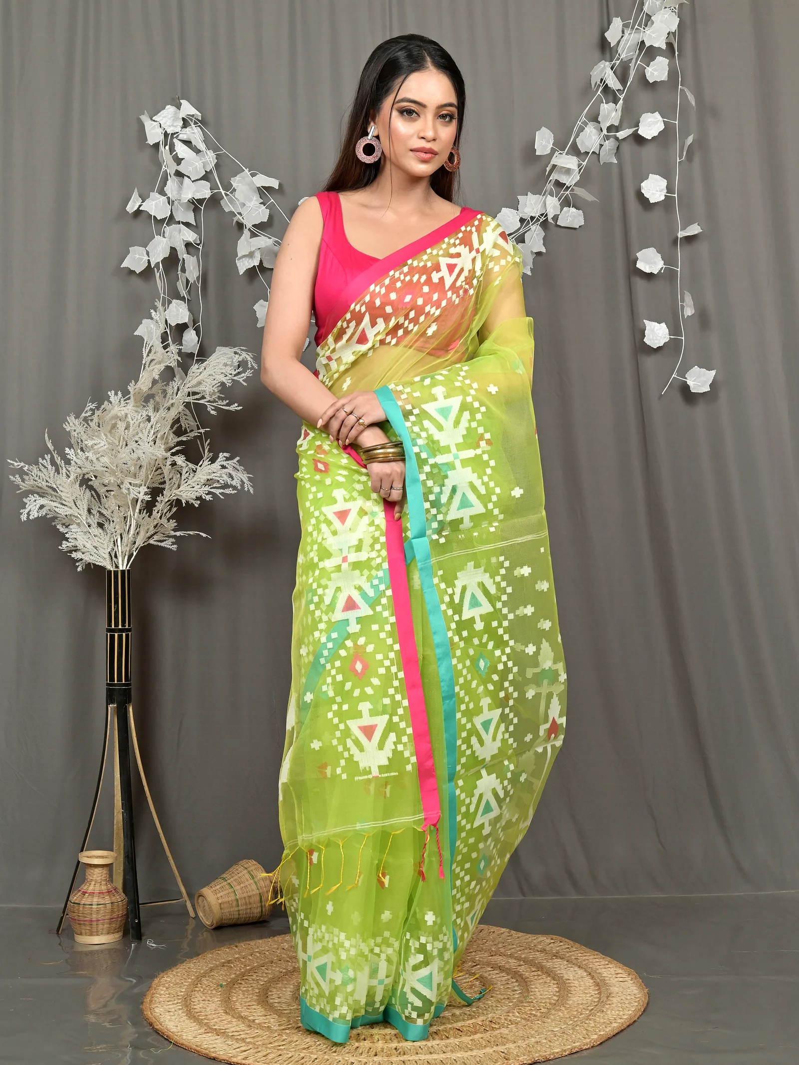 Green Cotton Nopvi Muslin saree (2271)