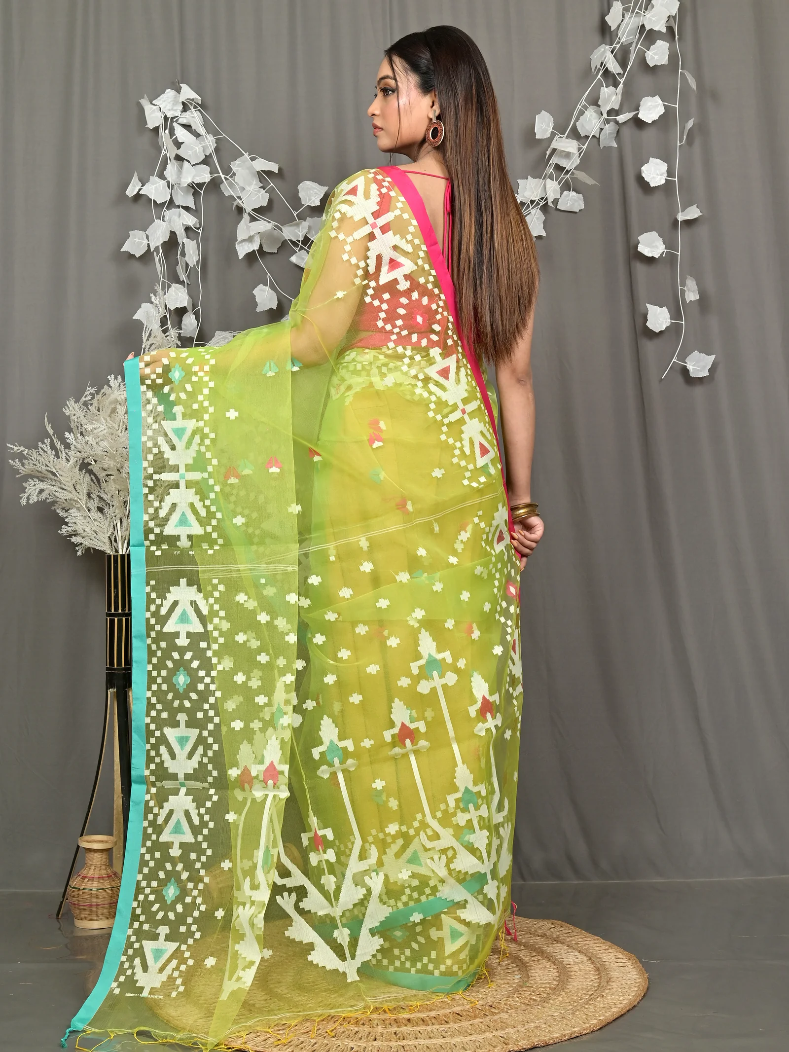 Green Cotton Nopvi Muslin saree (2271)