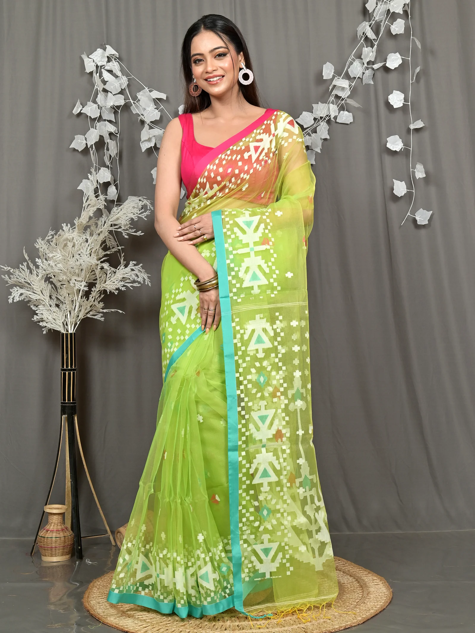Green Cotton Nopvi Muslin saree (2271)