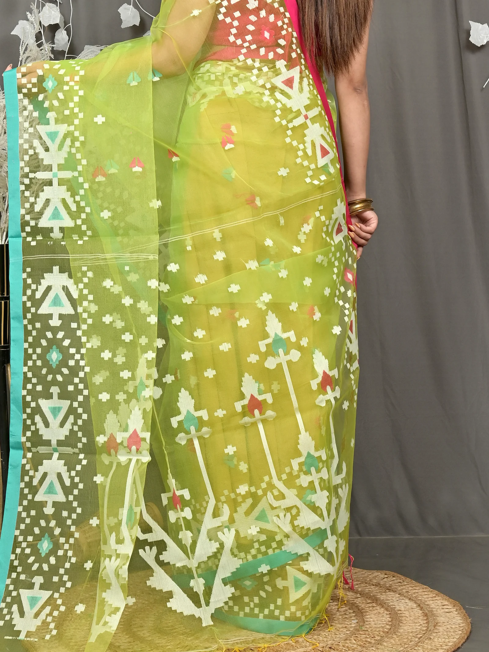 Green Cotton Nopvi Muslin saree (2271)