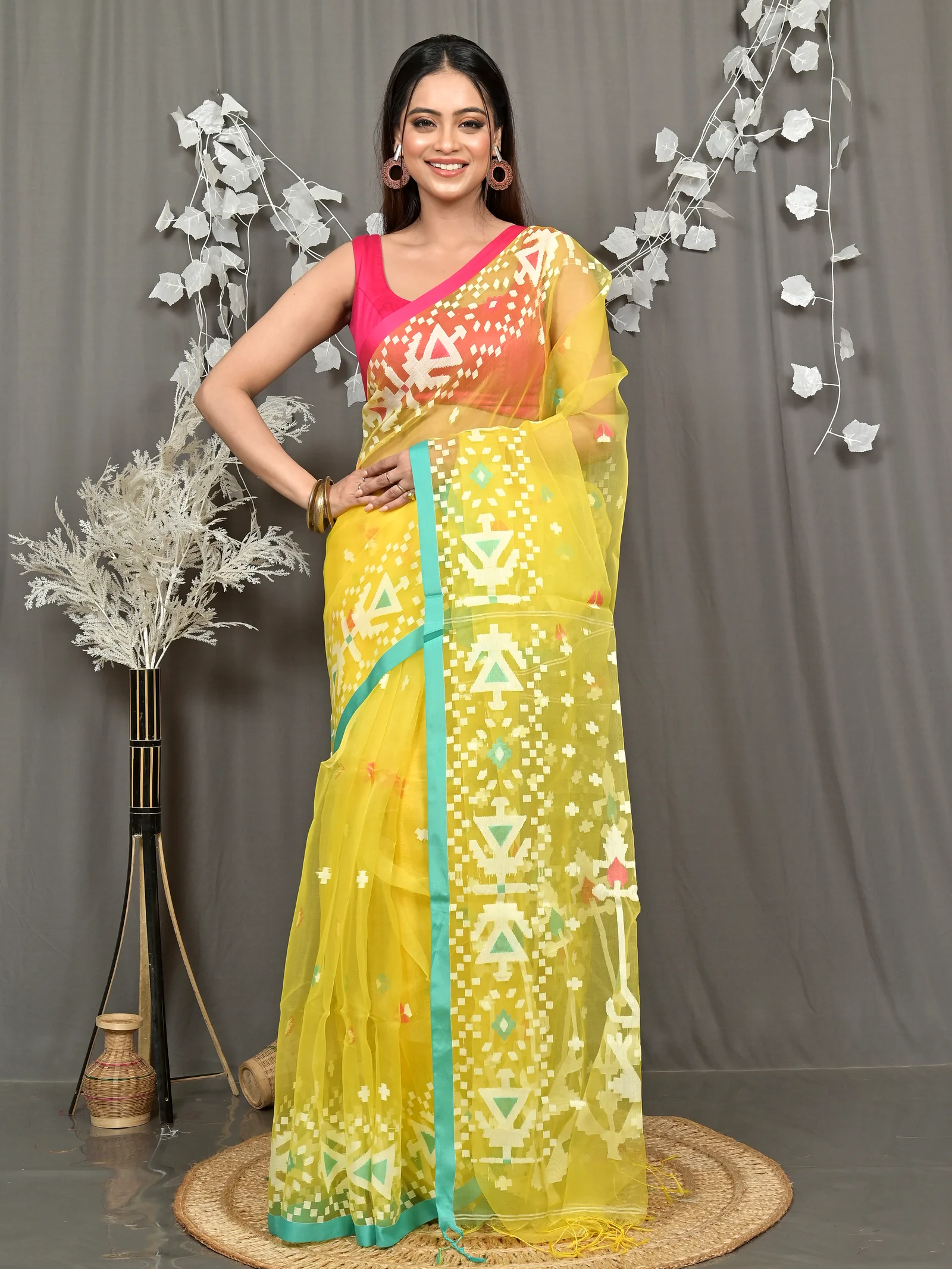 Yellow Cotton Nopvi Muslin saree (2272)