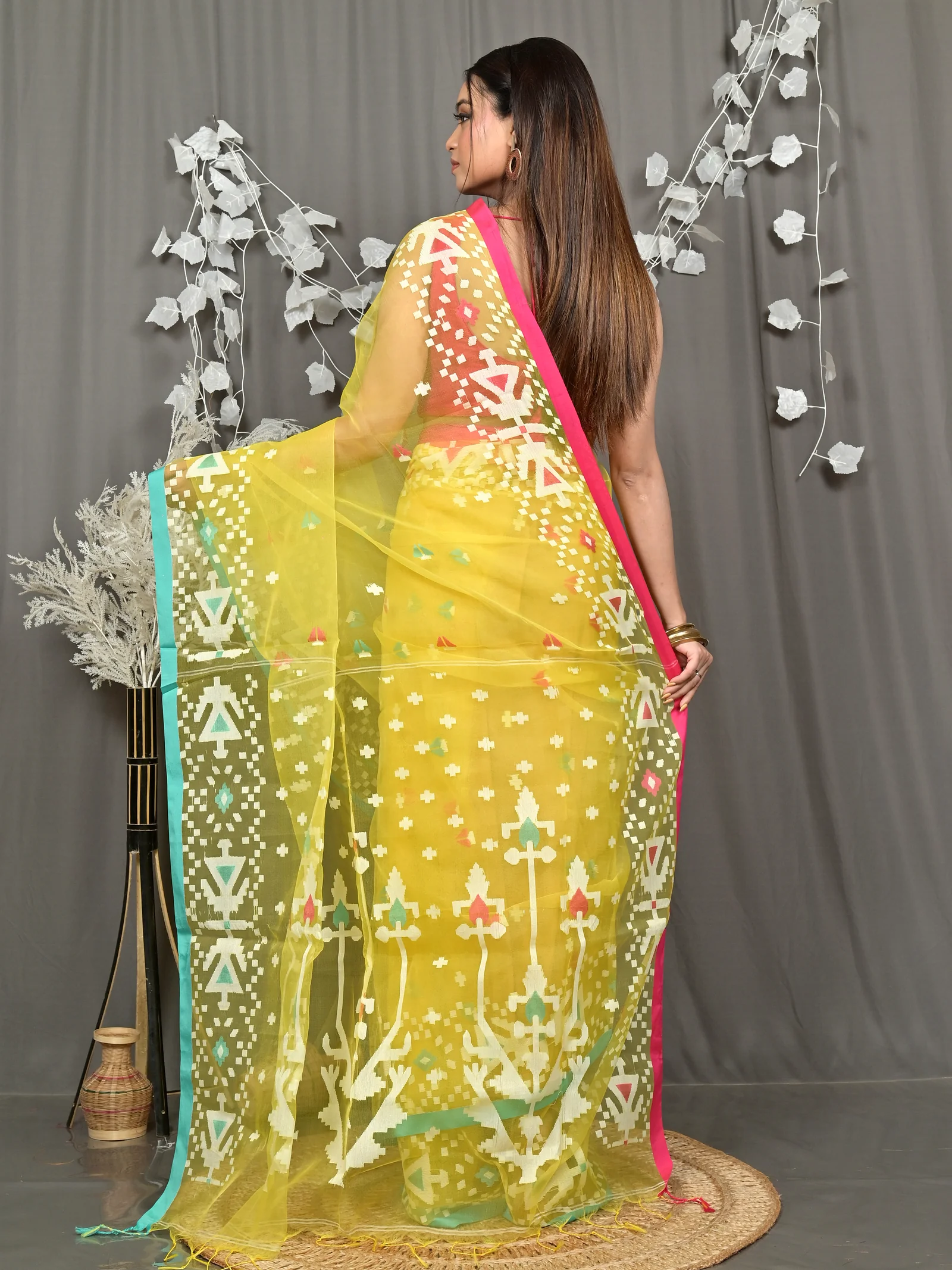 Yellow Cotton Nopvi Muslin saree (2272)