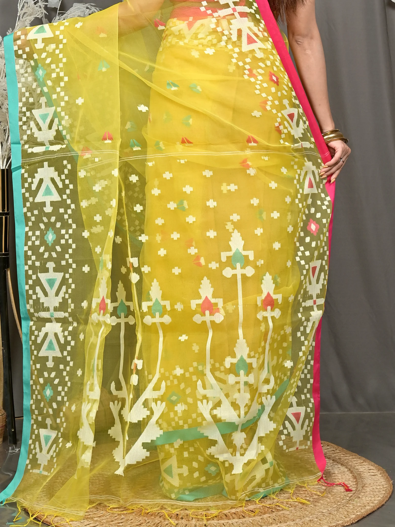 Yellow Cotton Nopvi Muslin saree (2272)