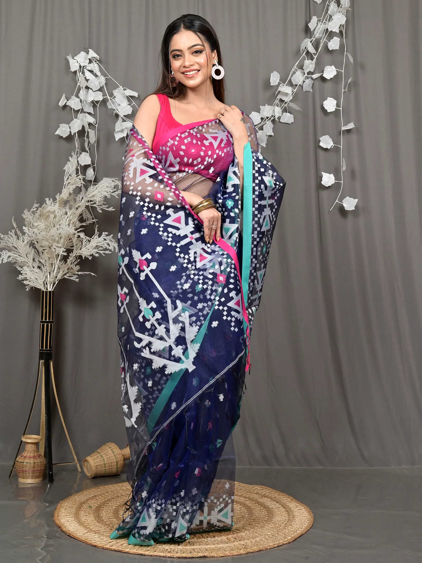 Blue Cotton Nopvi Muslin saree (2273)