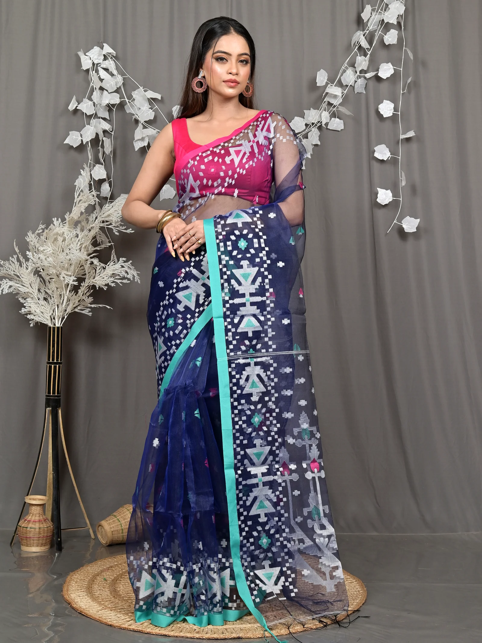 Blue Cotton Nopvi Muslin saree (2273)