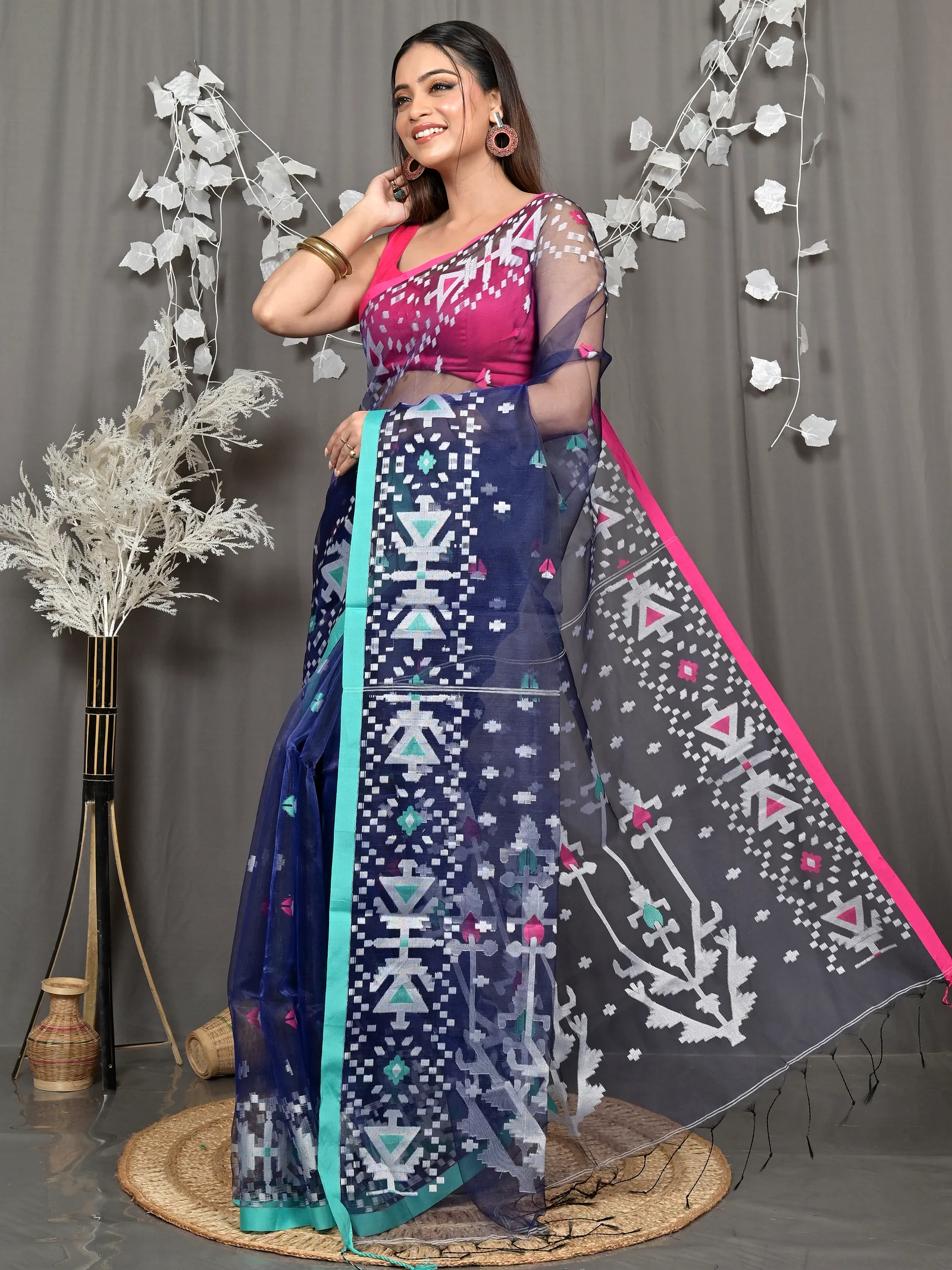 Blue Cotton Nopvi Muslin saree (2273)
