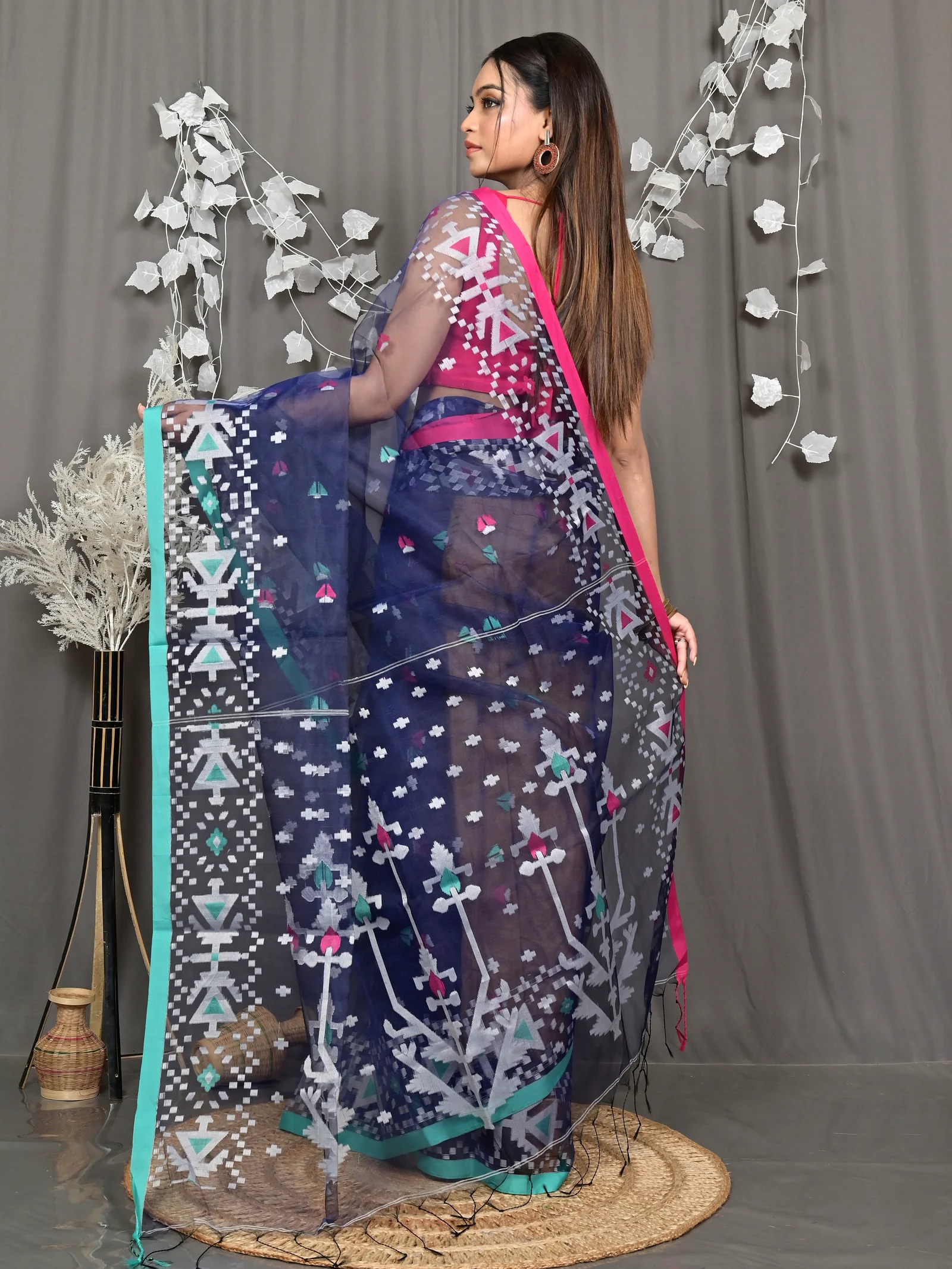 Blue Cotton Nopvi Muslin saree (2273)