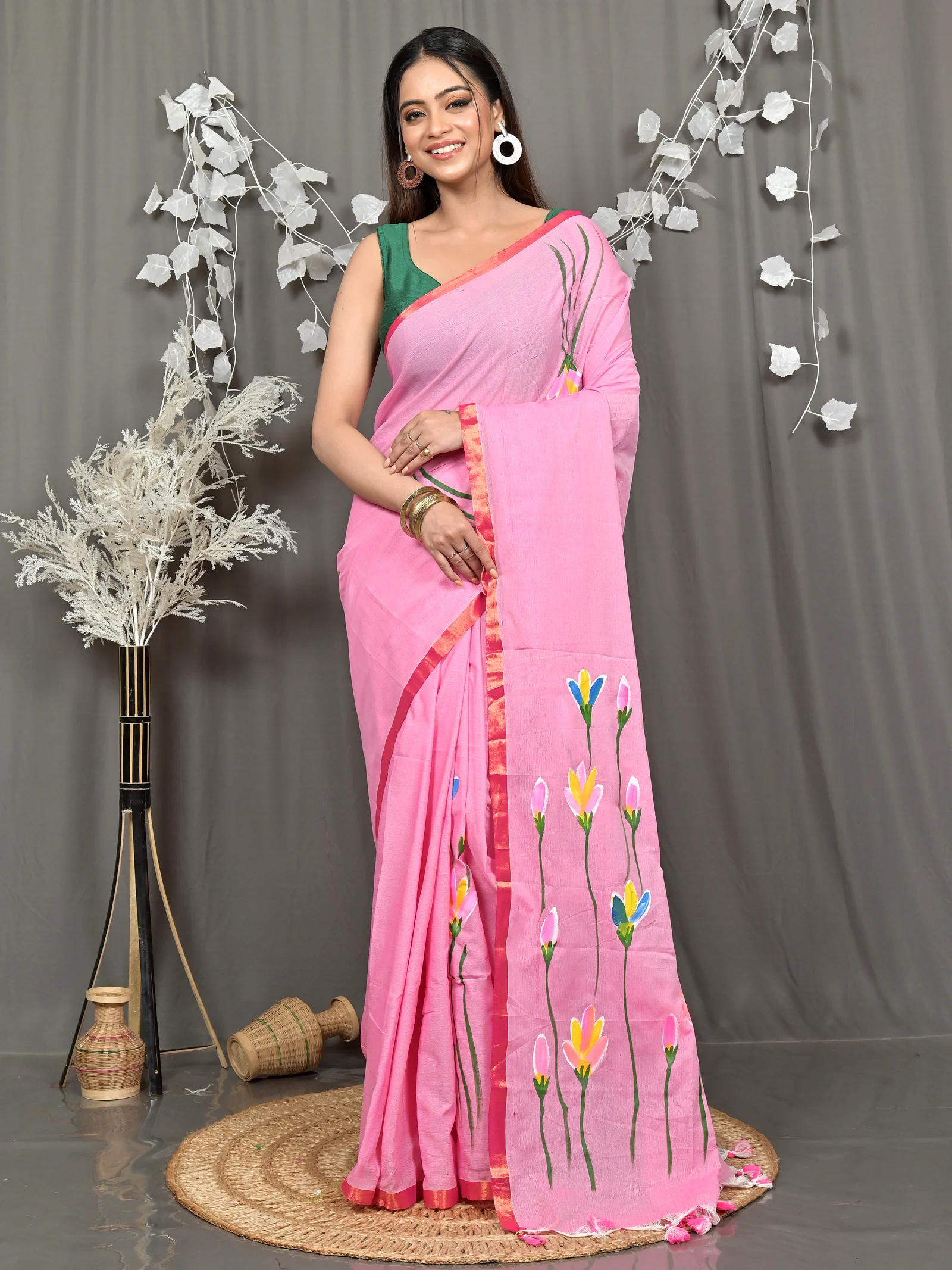 Peach Pure Cotton Norah Hand Painted Saree (2275)
