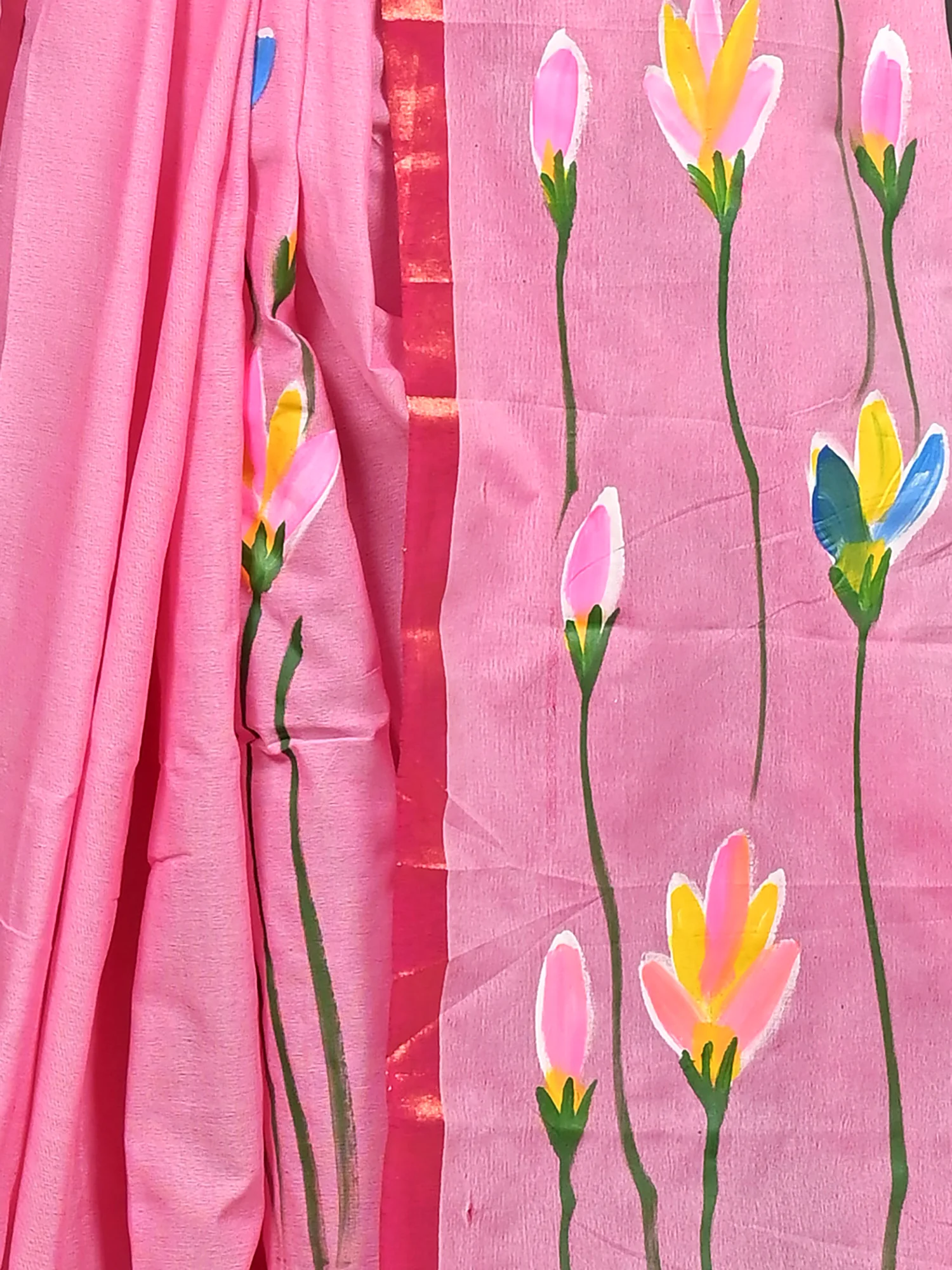 Peach Pure Cotton Norah Hand Painted Saree (2275)