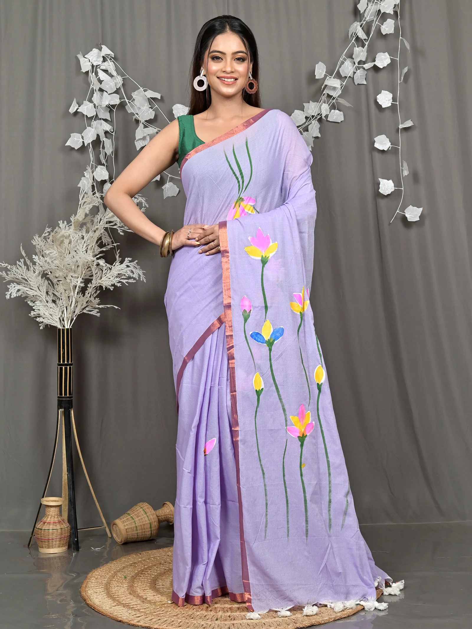 Purpel Pure Cotton Norah Hand Painted Saree (2276)