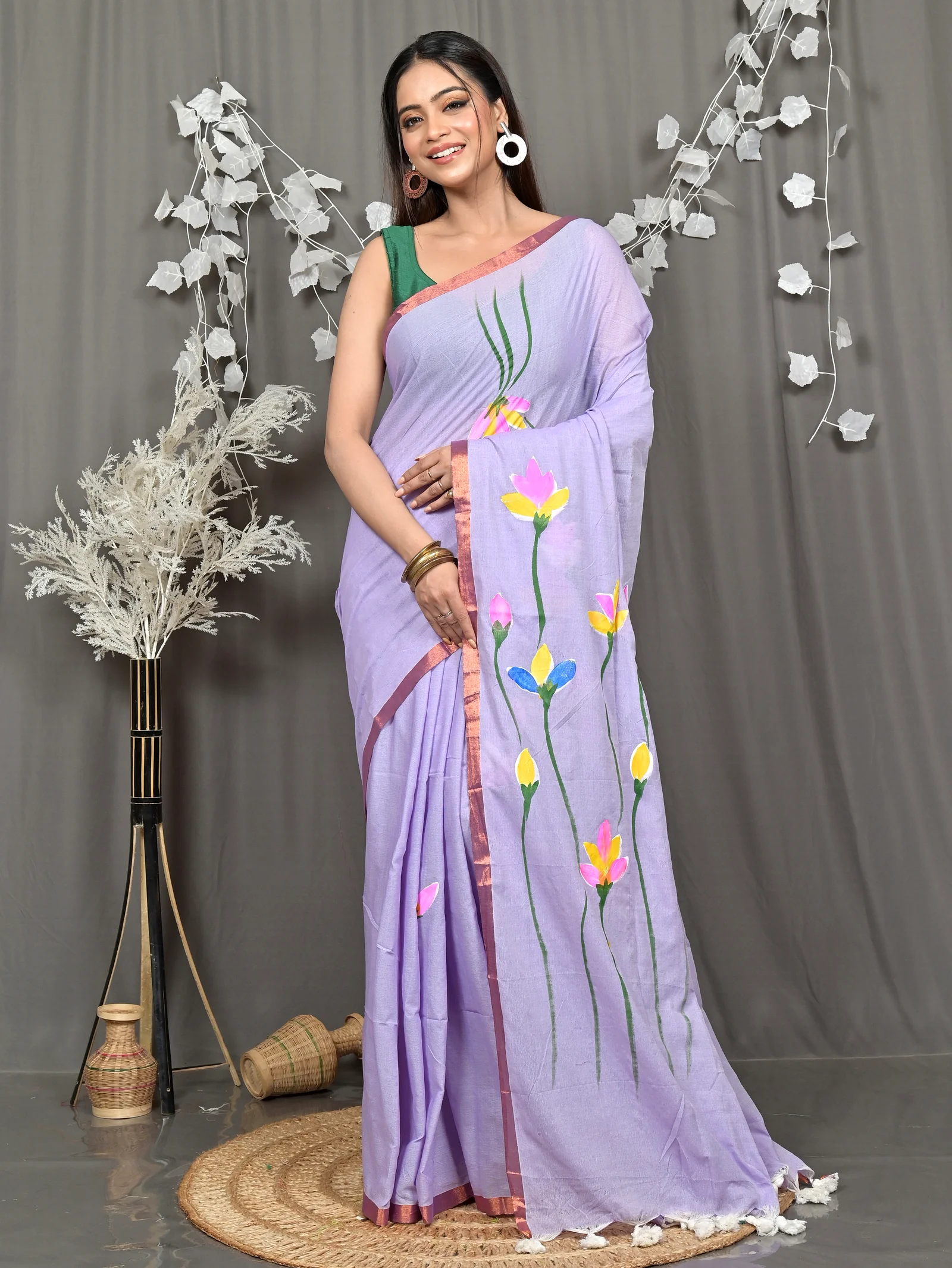 Purpel Pure Cotton Norah Hand Painted Saree (2276)