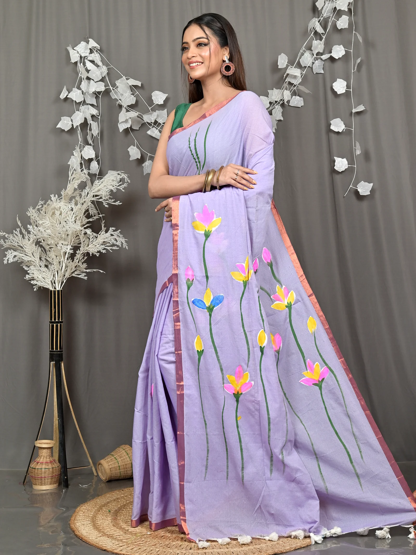 Purpel Pure Cotton Norah Hand Painted Saree (2276)