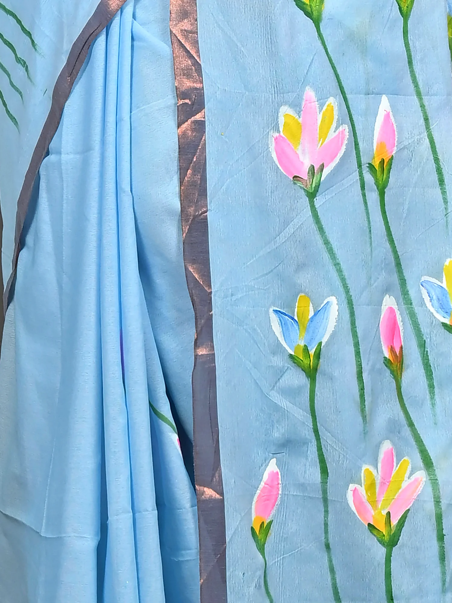 Sky Blue Pure Cotton Norah Hand Painted Saree (2277)