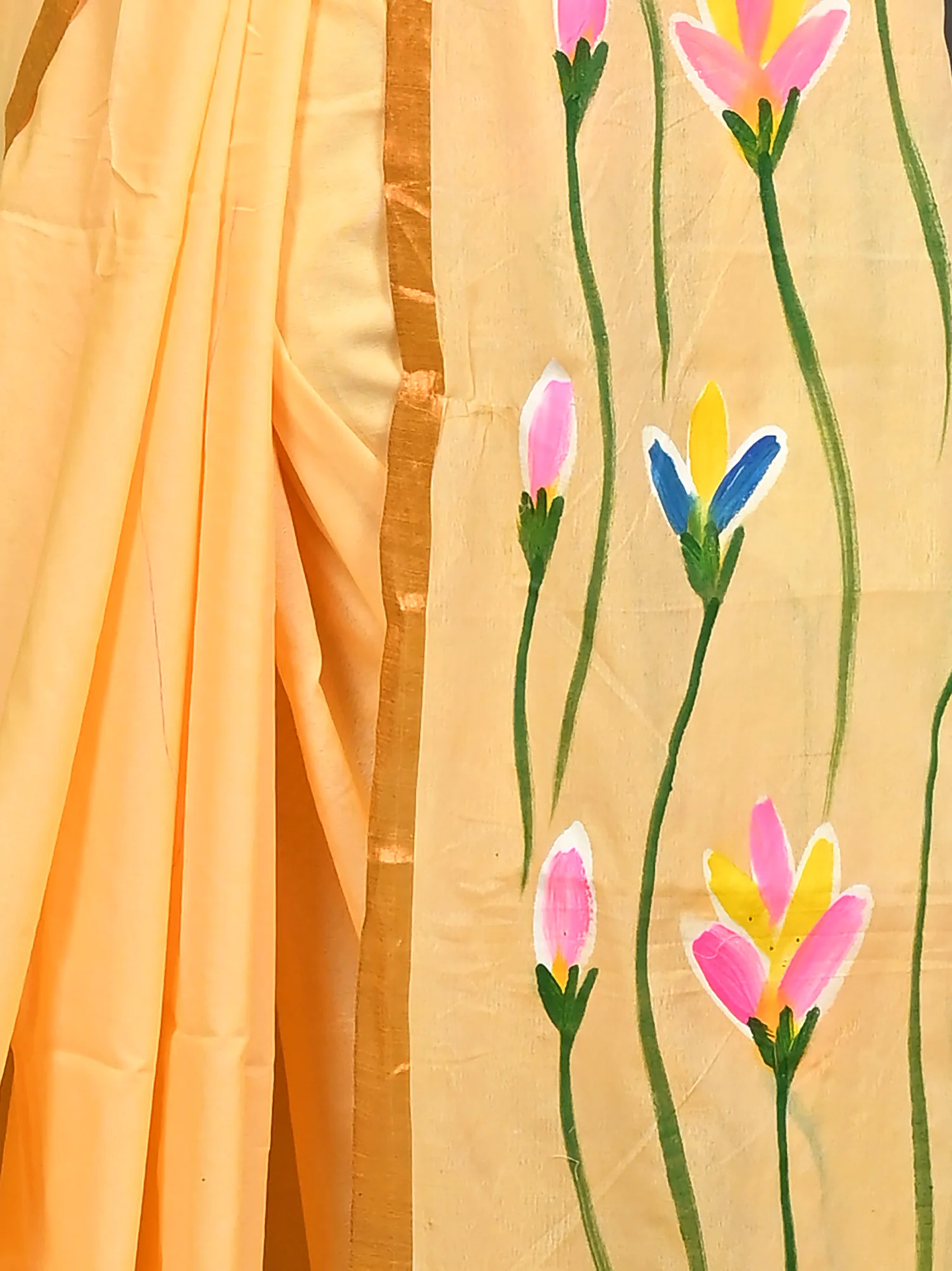 Yellow Pure Cotton Norah Hand Painted Saree (2278)