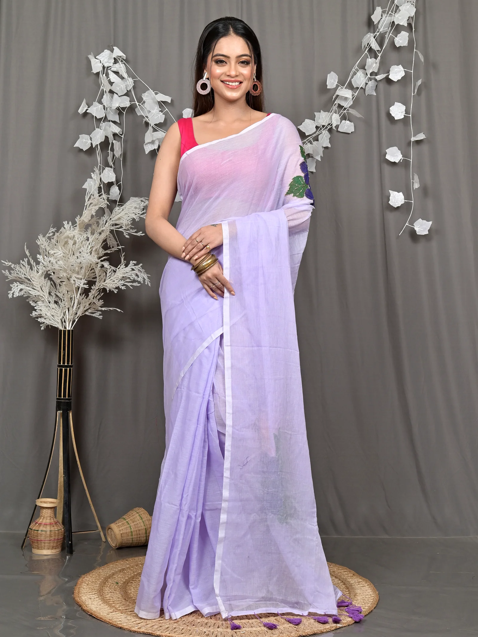 Purple Pure Cotton Norika Hand Painted Saree (2280)