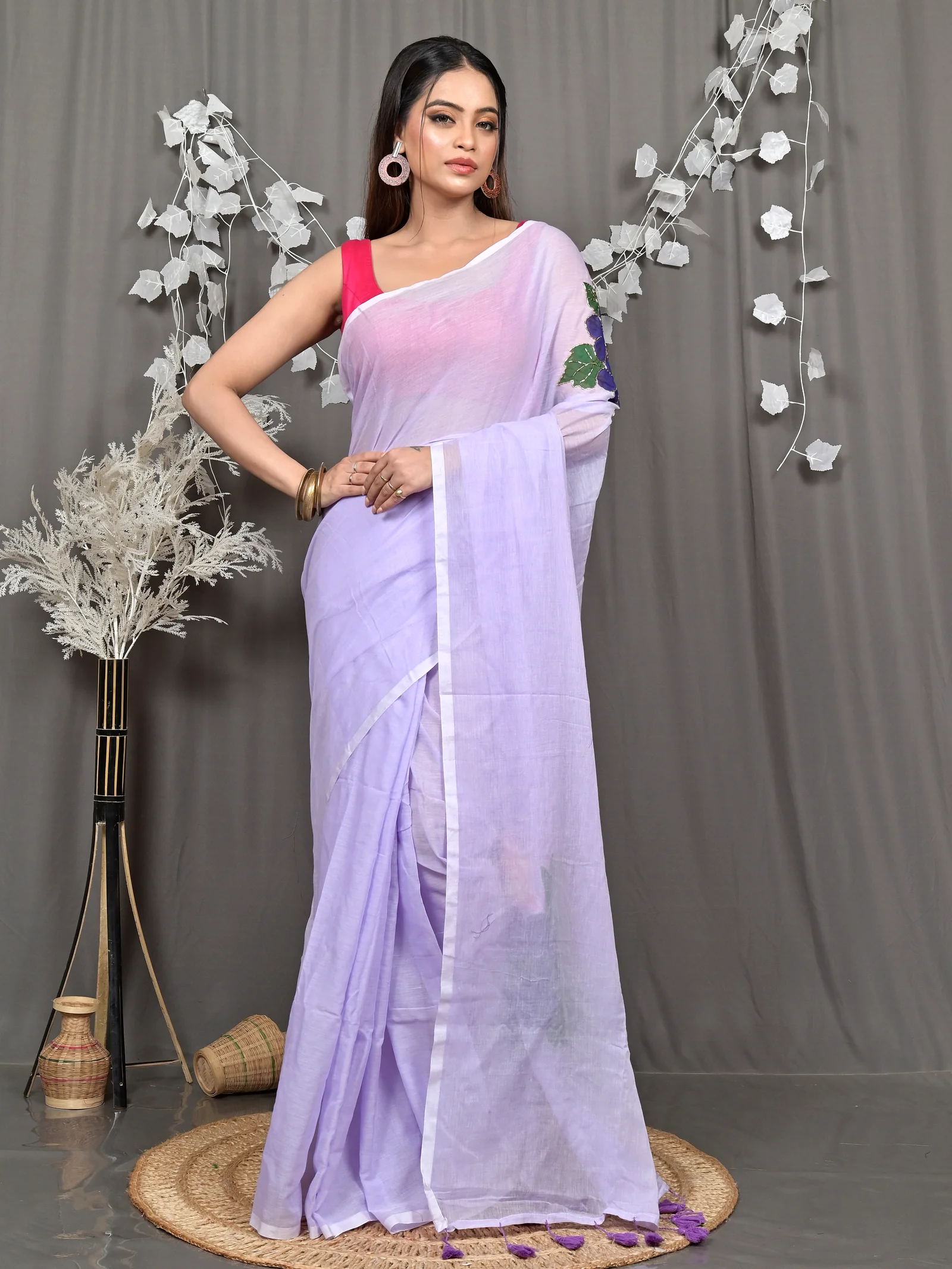 Purple Pure Cotton Norika Hand Painted Saree (2280)