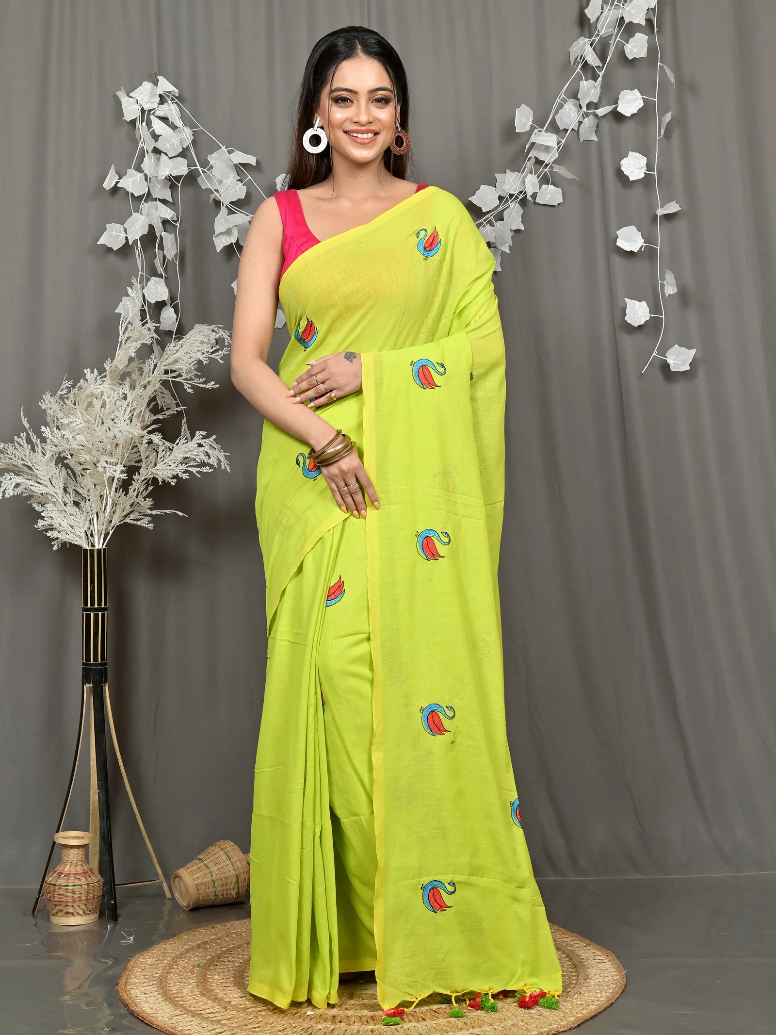 Green Pure Cotton Norvi Embroidery Handloom saree (2283)