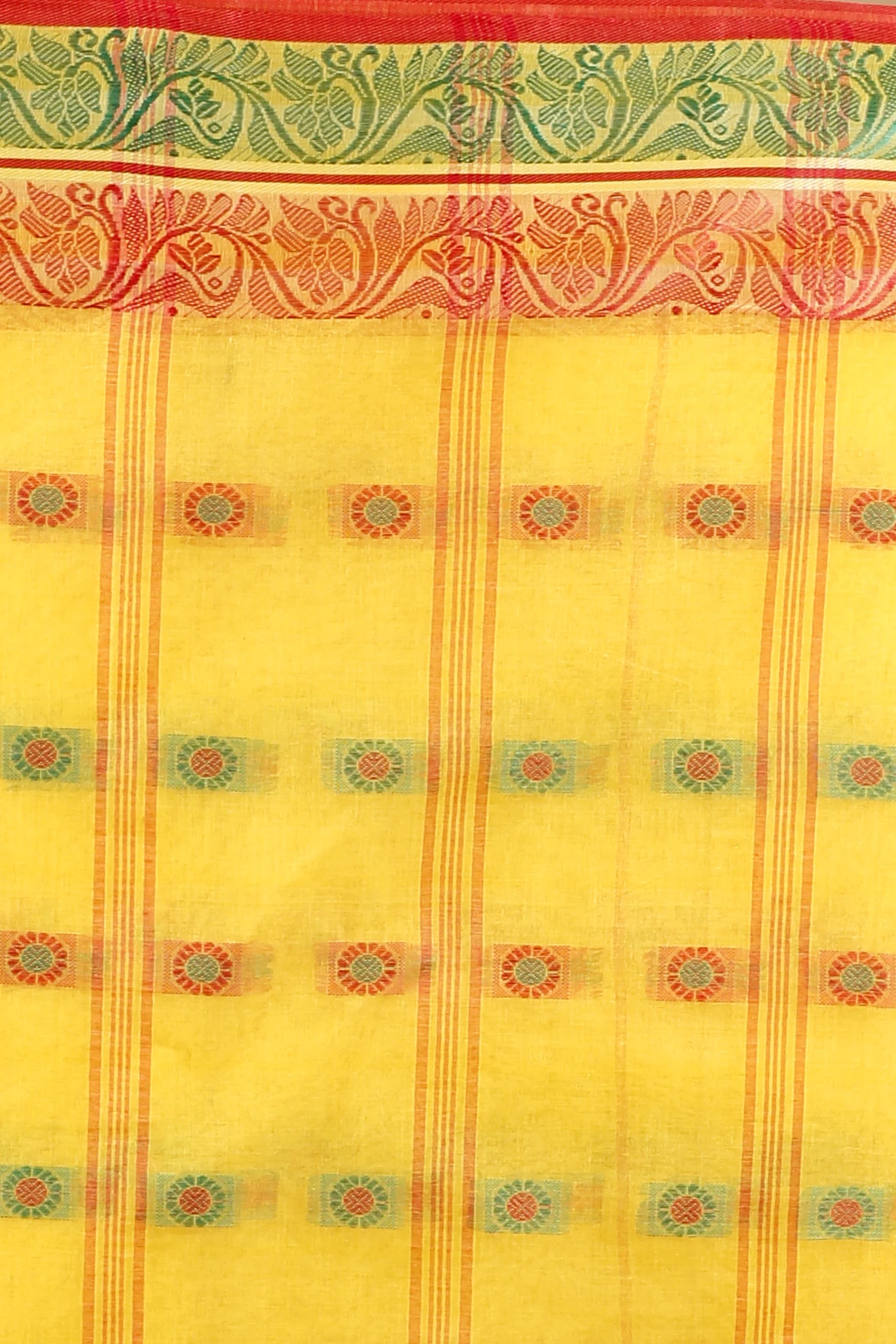 Yellow Pure Cotton Pushti Desiging Tant Saree (229)