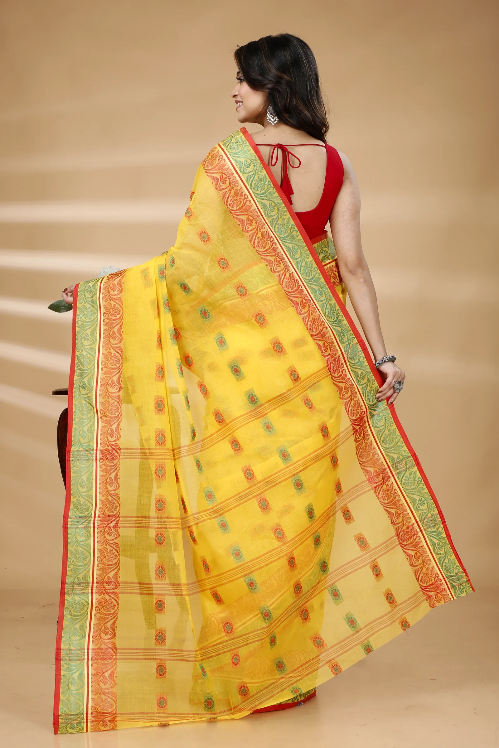 Yellow Pure Cotton Pushti Desiging Tant Saree (229)