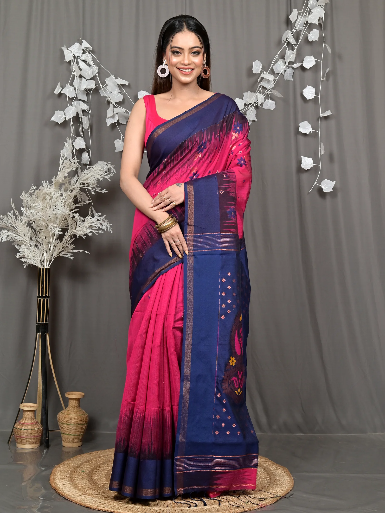 Purpel Blue Cotton Blend Parlkim Ikkat Jharna Saree (2291)